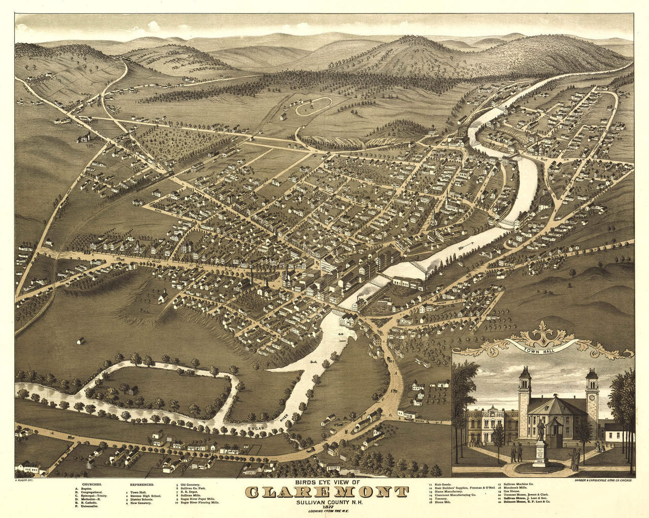 Historic Map Claremont, NH 1877 World Maps Online