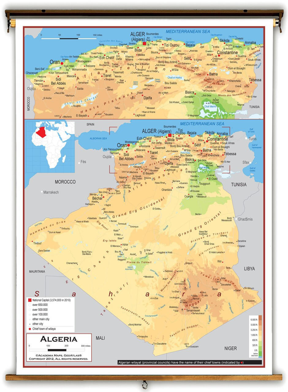 Algeria Physical Educational Map from Academia Maps | World Maps Online