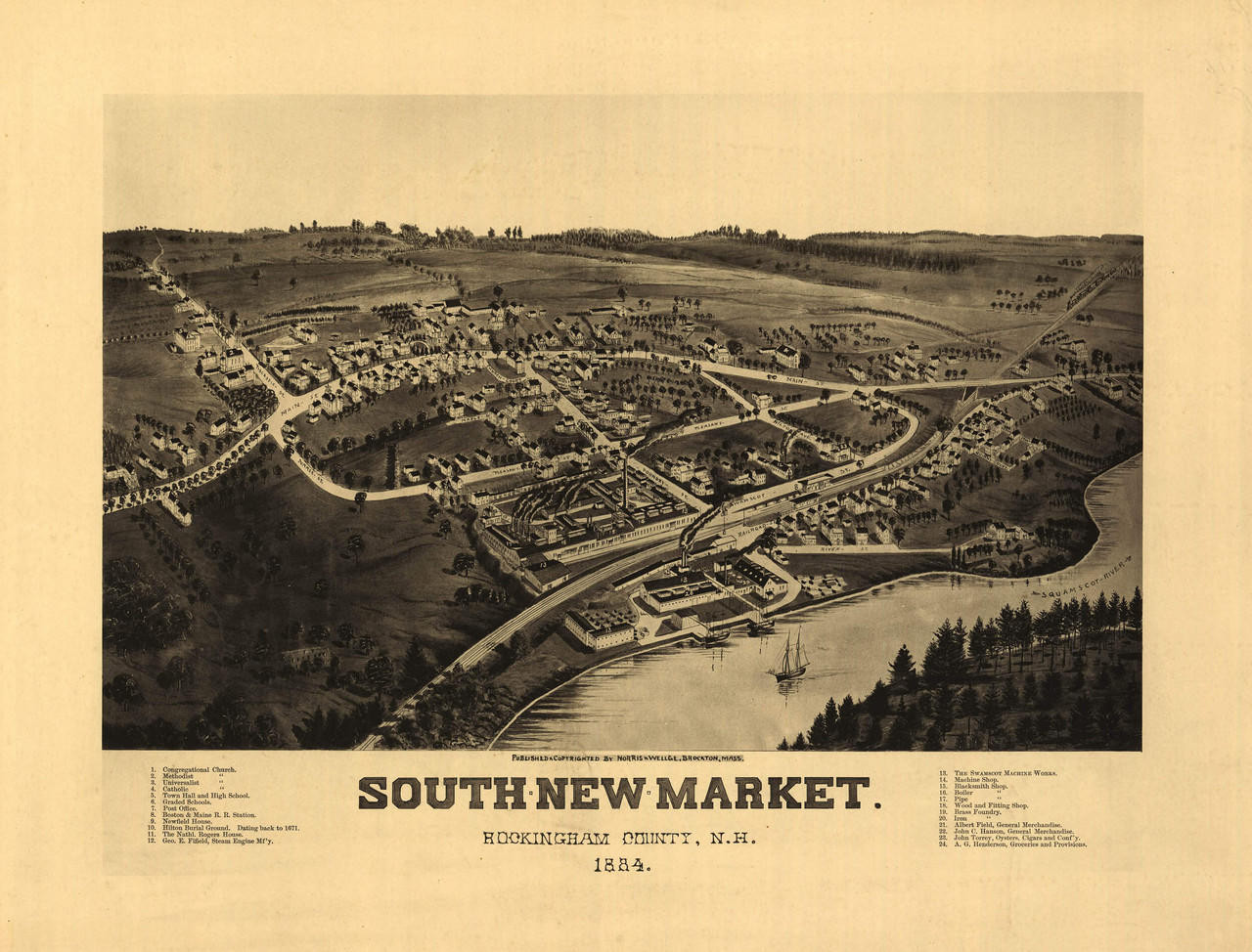 Historic Map South Newmarket (Newfields), NH 1884 World Maps Online