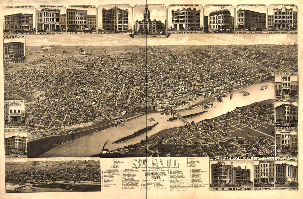 Antique Street City Map St. Paul, Minnesota, USA Stock Photo by