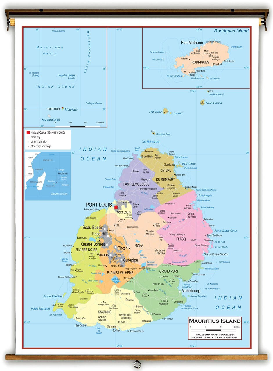Mauritius Political Educational Map from Academia Maps World Maps Online