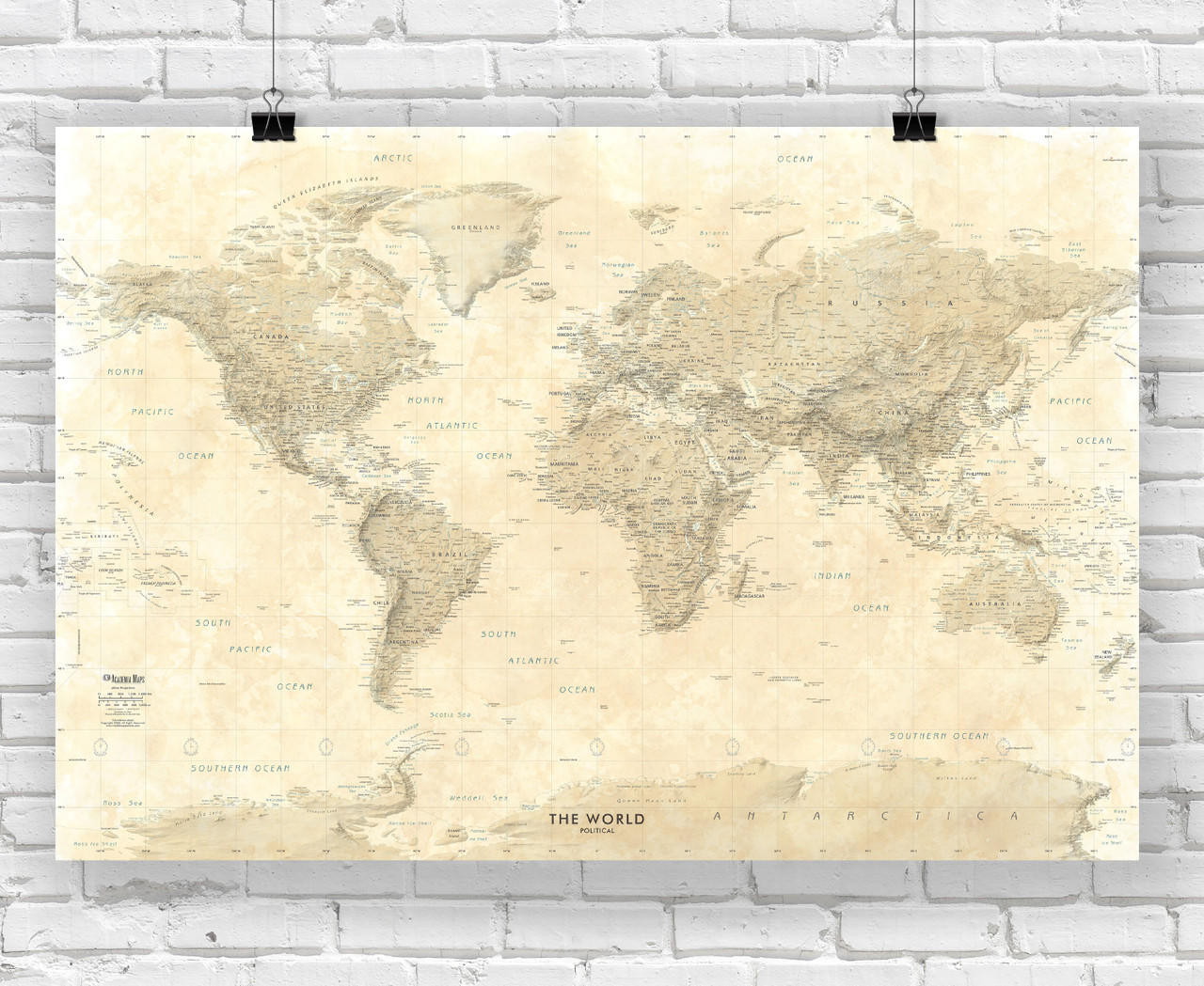 Sepia Tones World Political Map Wall Map World Maps Online