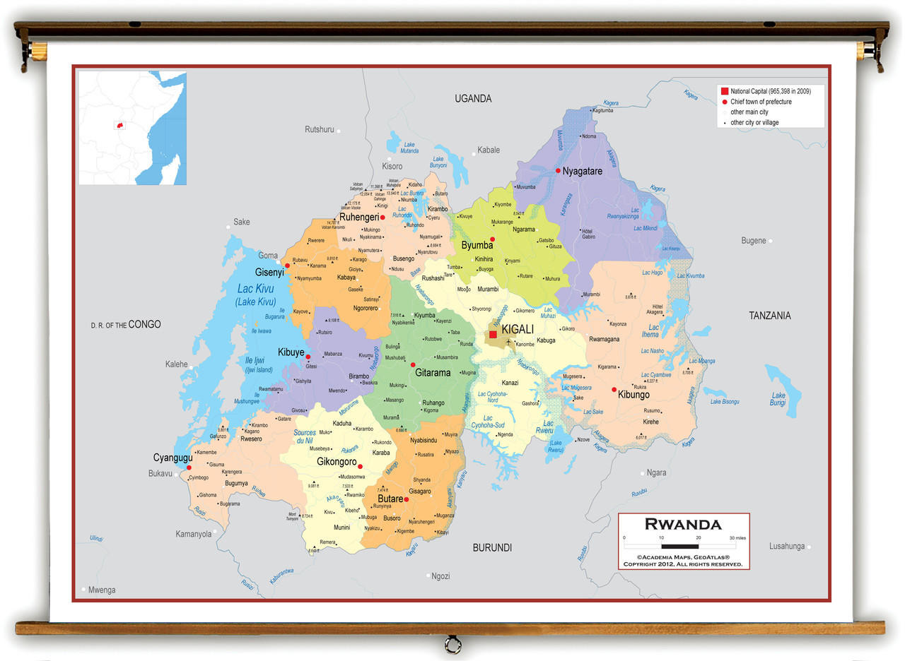 Rwanda Political Educational Map from Academia Maps | World Maps Online