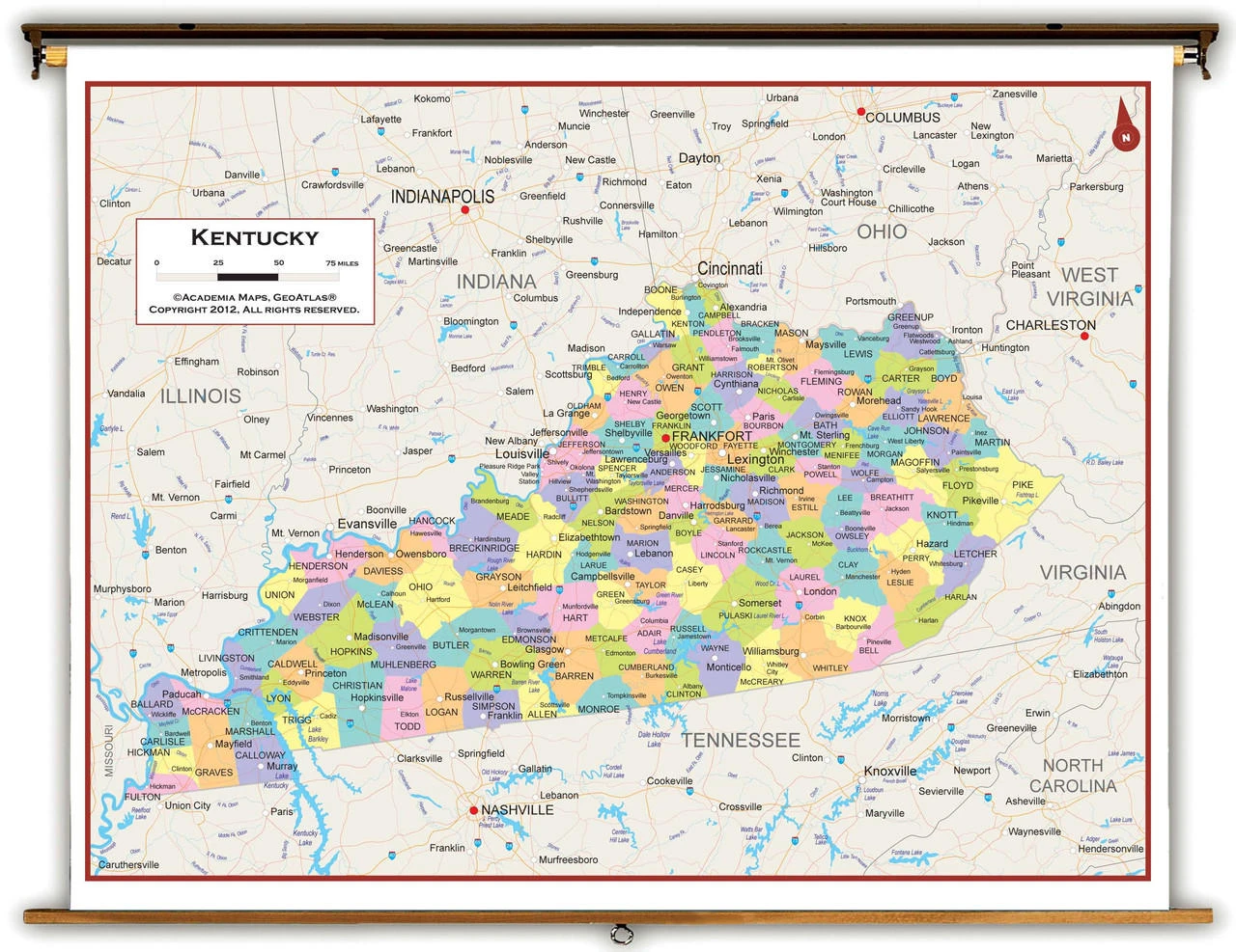 Kentucky Wall Map - Political | World Maps Online
