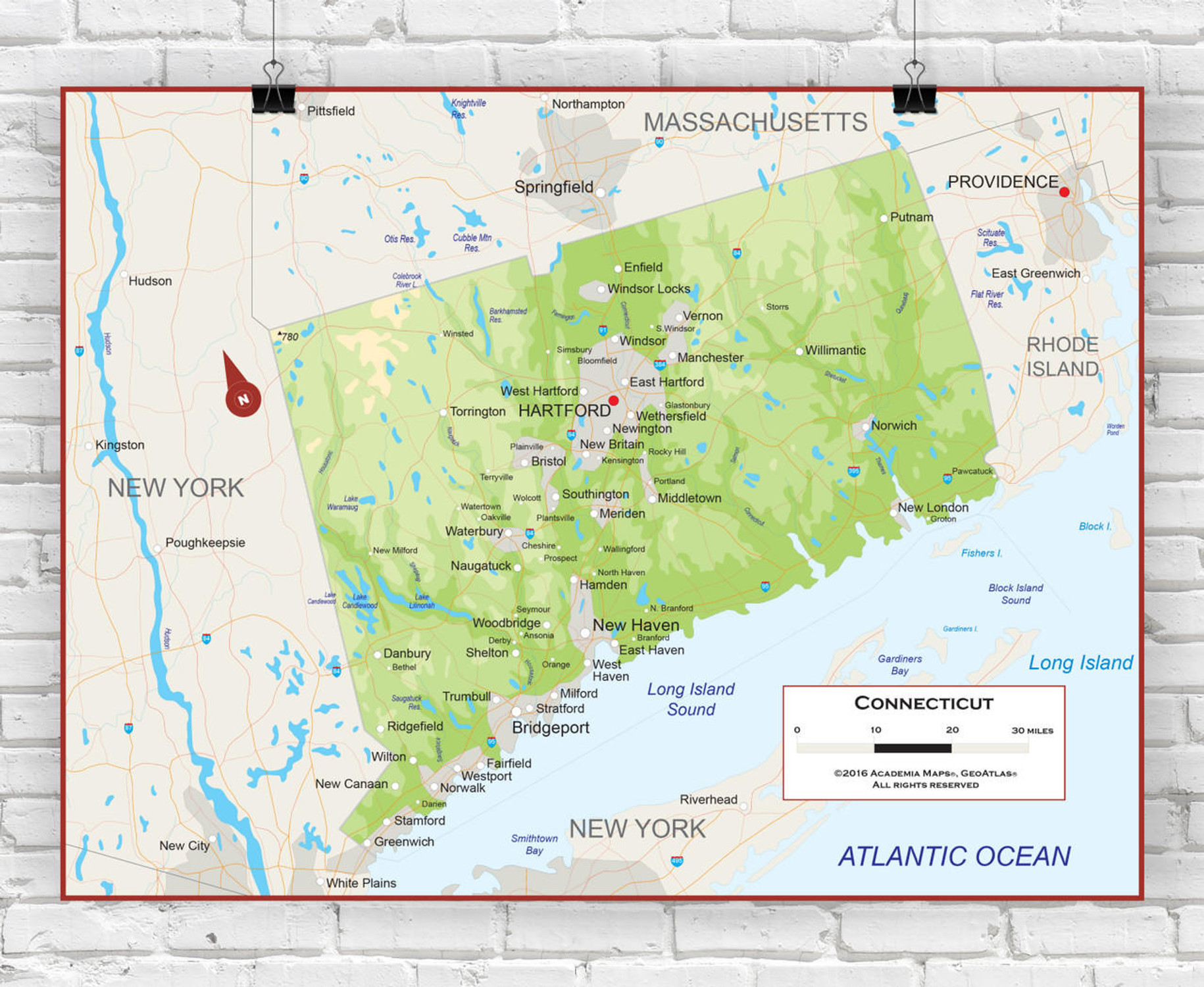 Connecticut Wall Map - Physical, image 1, World Maps Online