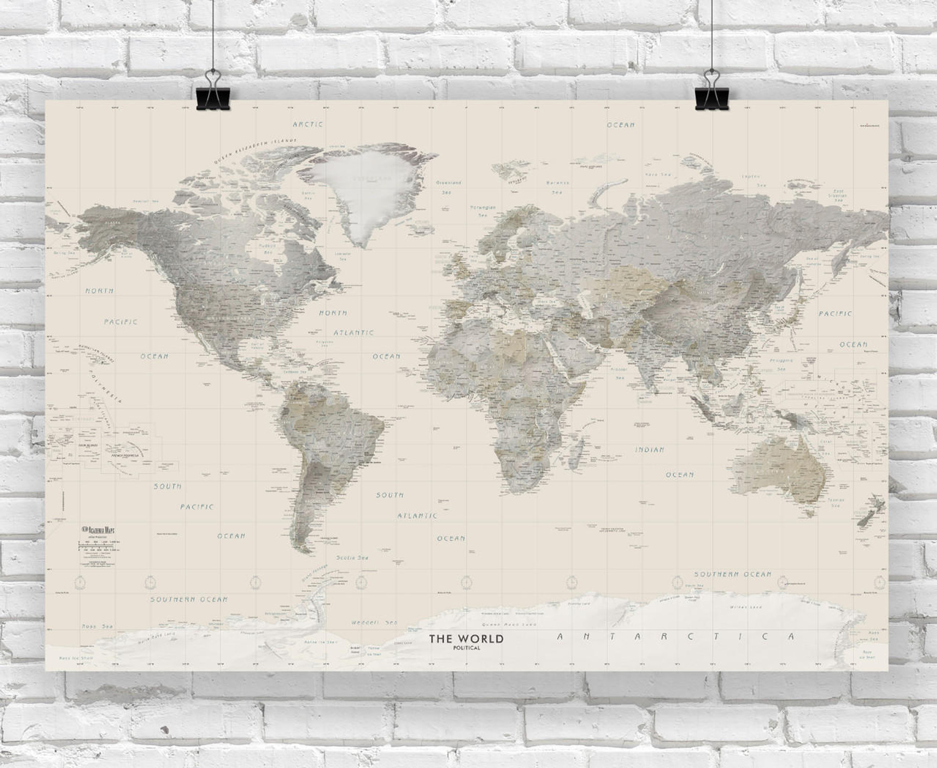 Neutral Tones World Political Wall Map, image 1, World Maps Online