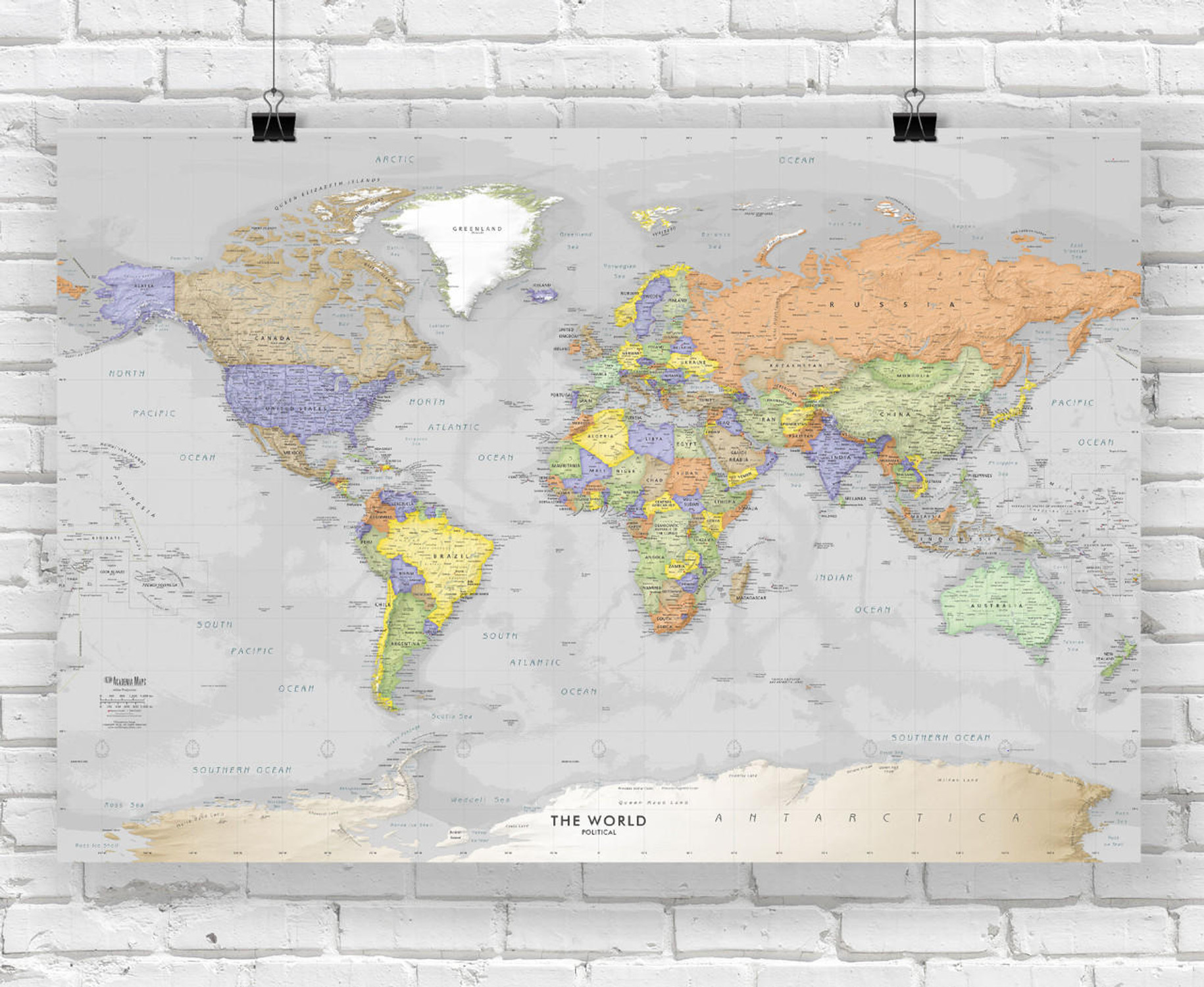 Detailed Gray Oceans World Political Wall Map, image 1, World Maps Online