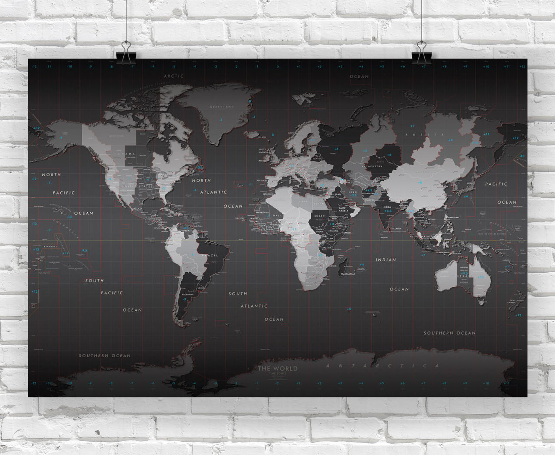 World Time Zones Wall Map, image 1, World Maps Online