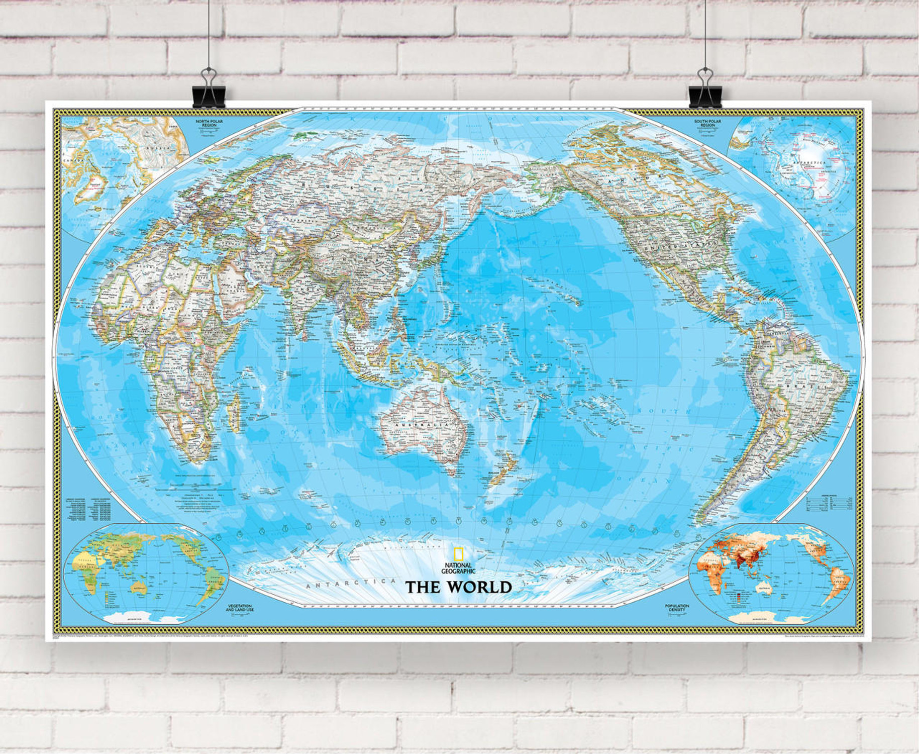 National Geographic World Classic Pacific Centered Wall Map, image 1, World Maps Online