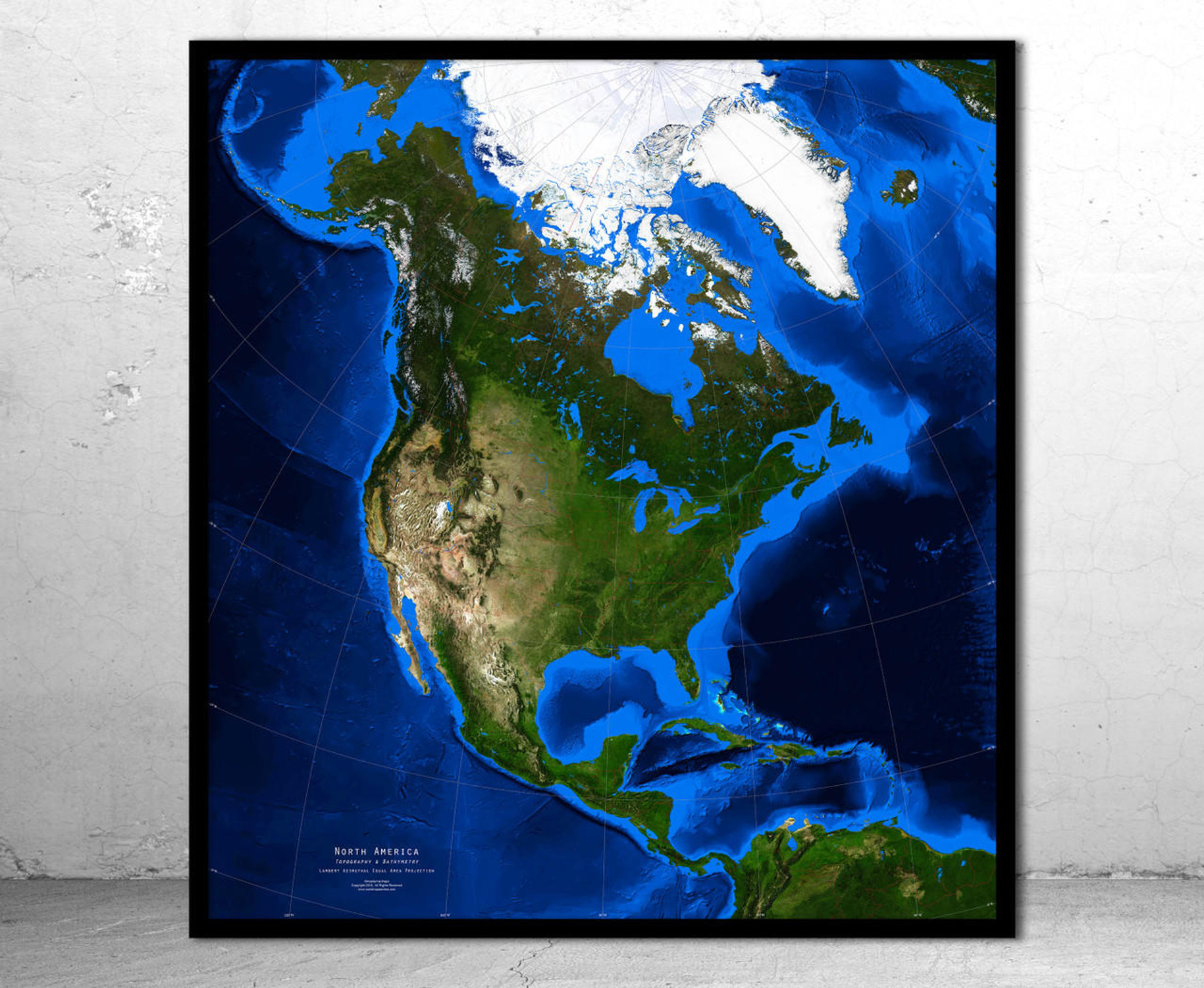 North America Satellite Image Map  - Topography & Bathymetry, image 1, World Maps Online