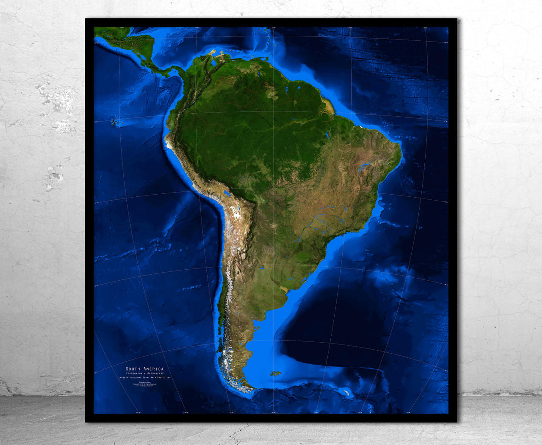South America Satellite Image Map  - Topography & Bathymetry, image 1, World Maps Online