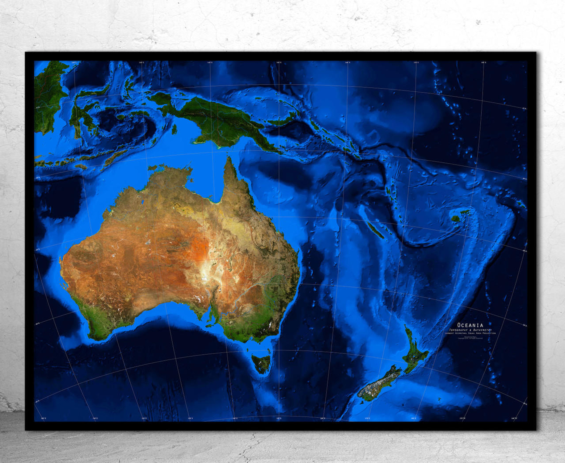 Australia & Oceania Satellite Image Map  - Topography & Bathymetry, image 1, World Maps Online