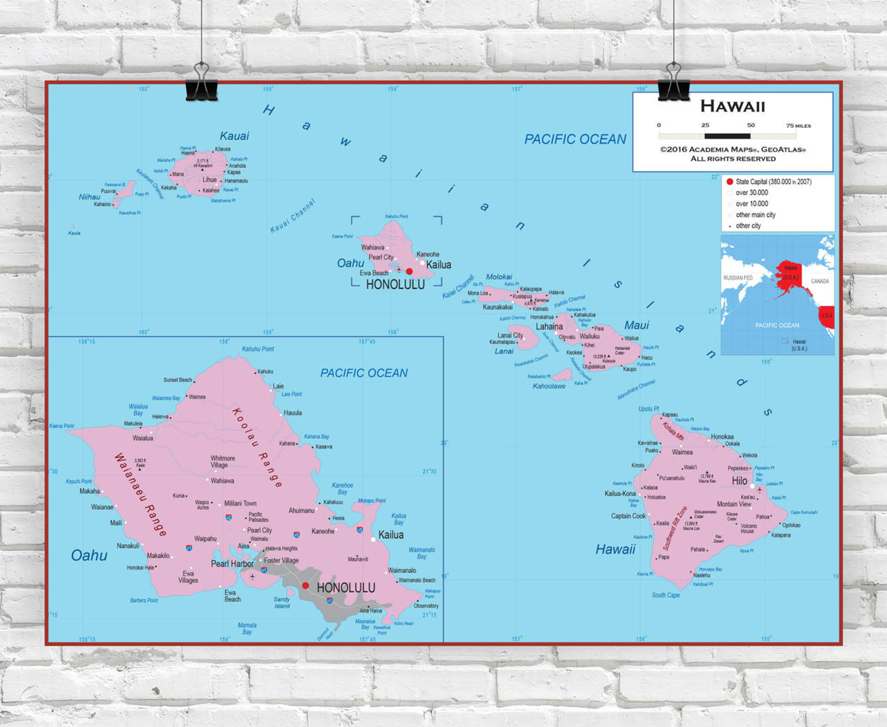 Hawaii Wall Map - Political, image 1, World Maps Online
