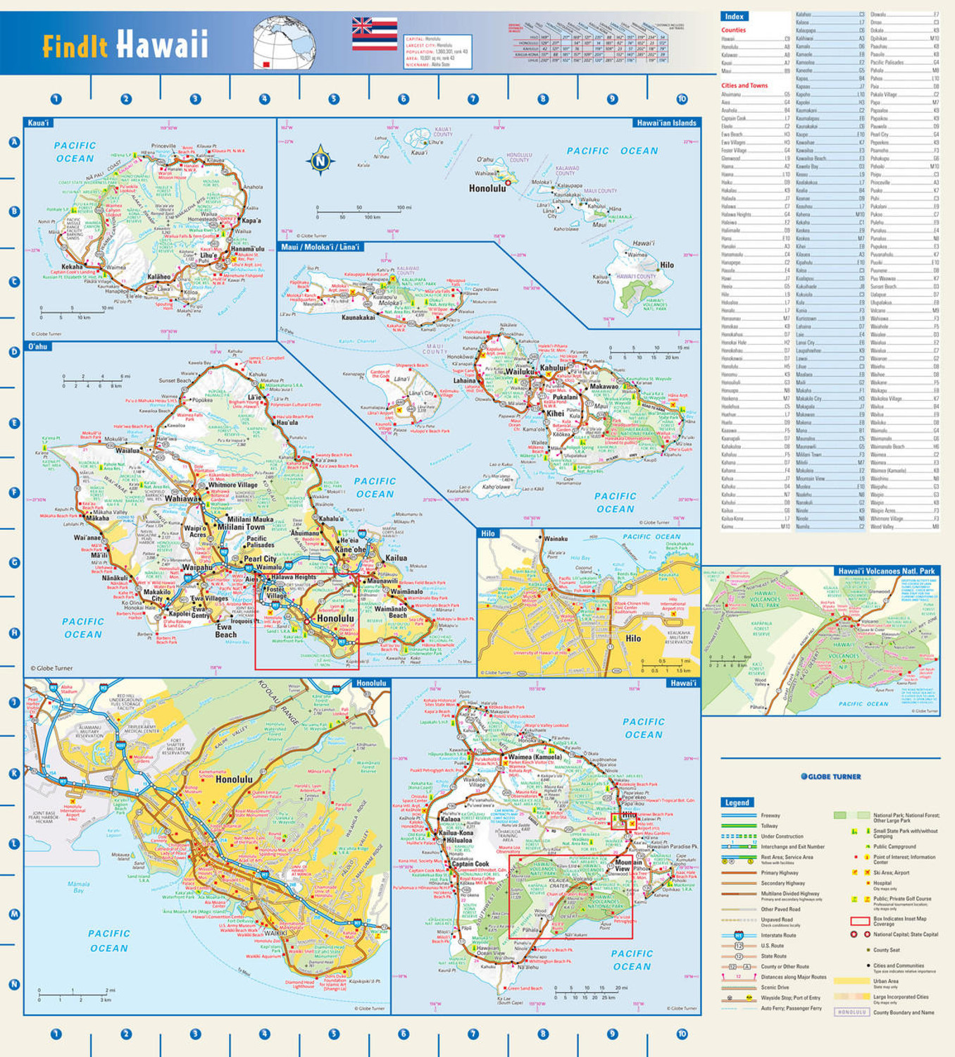 Hawaii Reference Wall Map, image 1, World Maps Online