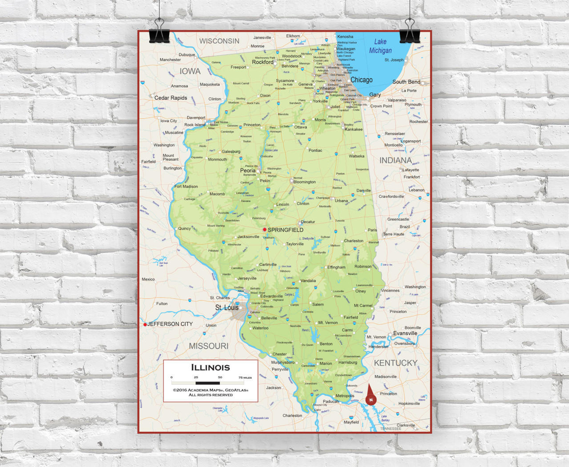 Illinois Wall Map - Physical, image 1, World Maps Online