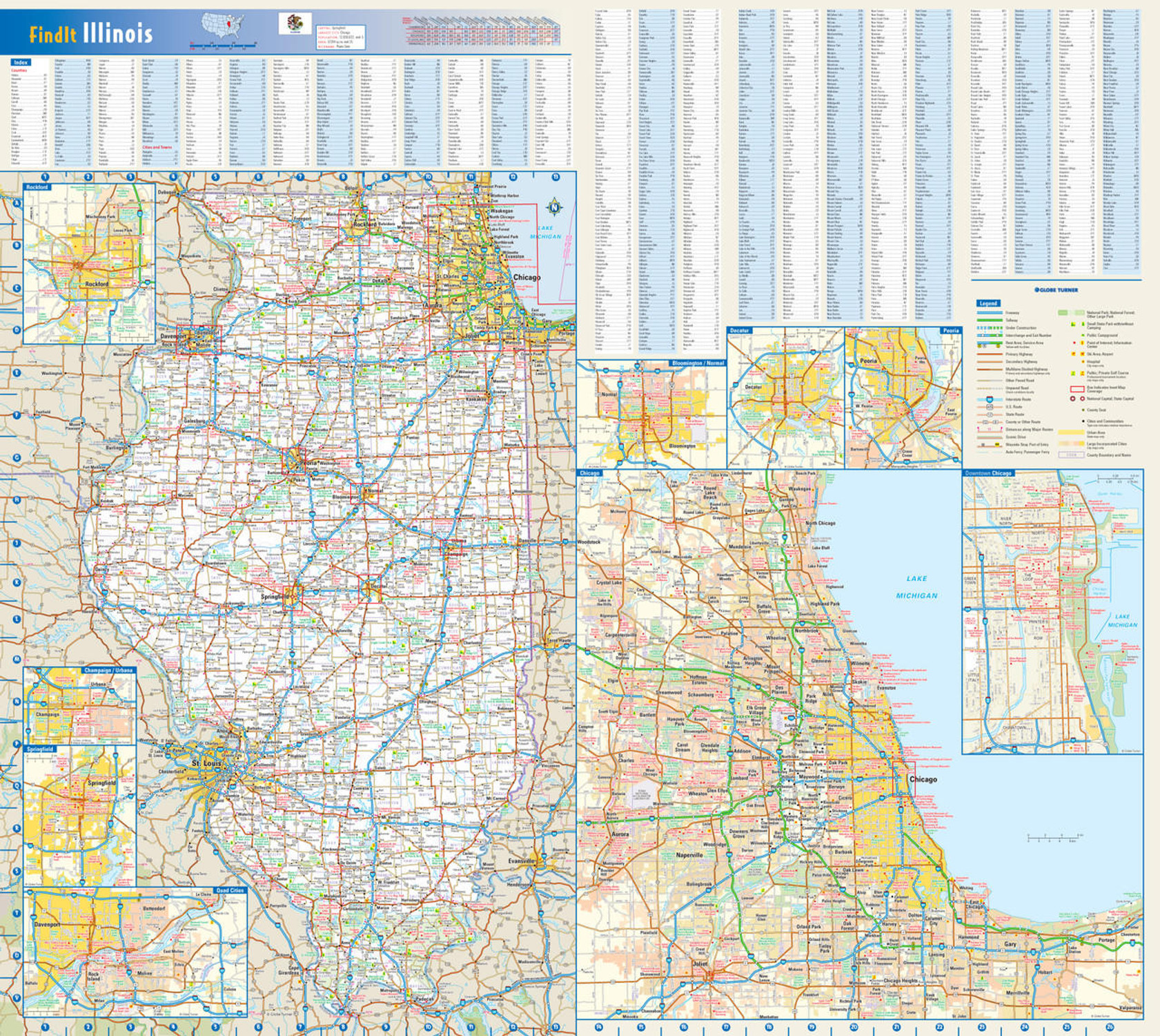 Illinois Reference Wall Map, image 1, World Maps Online