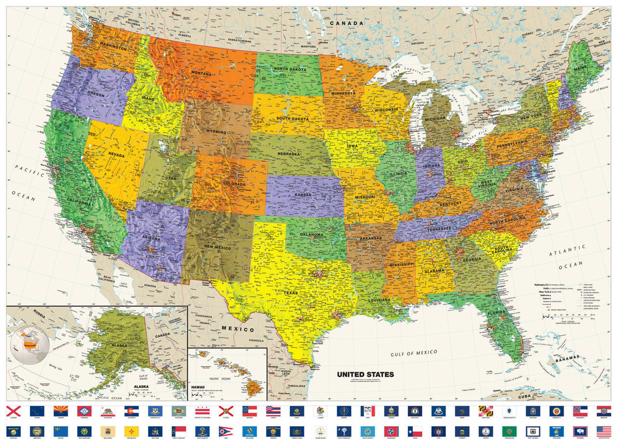 Contemporary United States Wall Map with State Flags, image 1, World Maps Online
