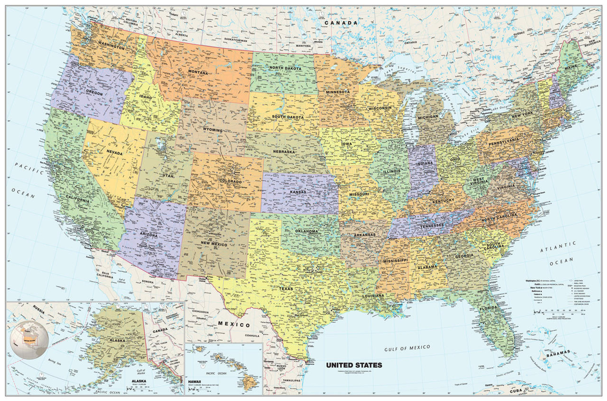 Classic United States Wall Map, image 1, World Maps Online