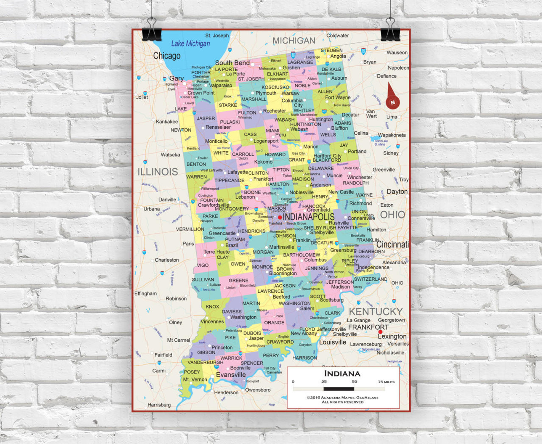 Indiana Wall Map - Political, image 1, World Maps Online