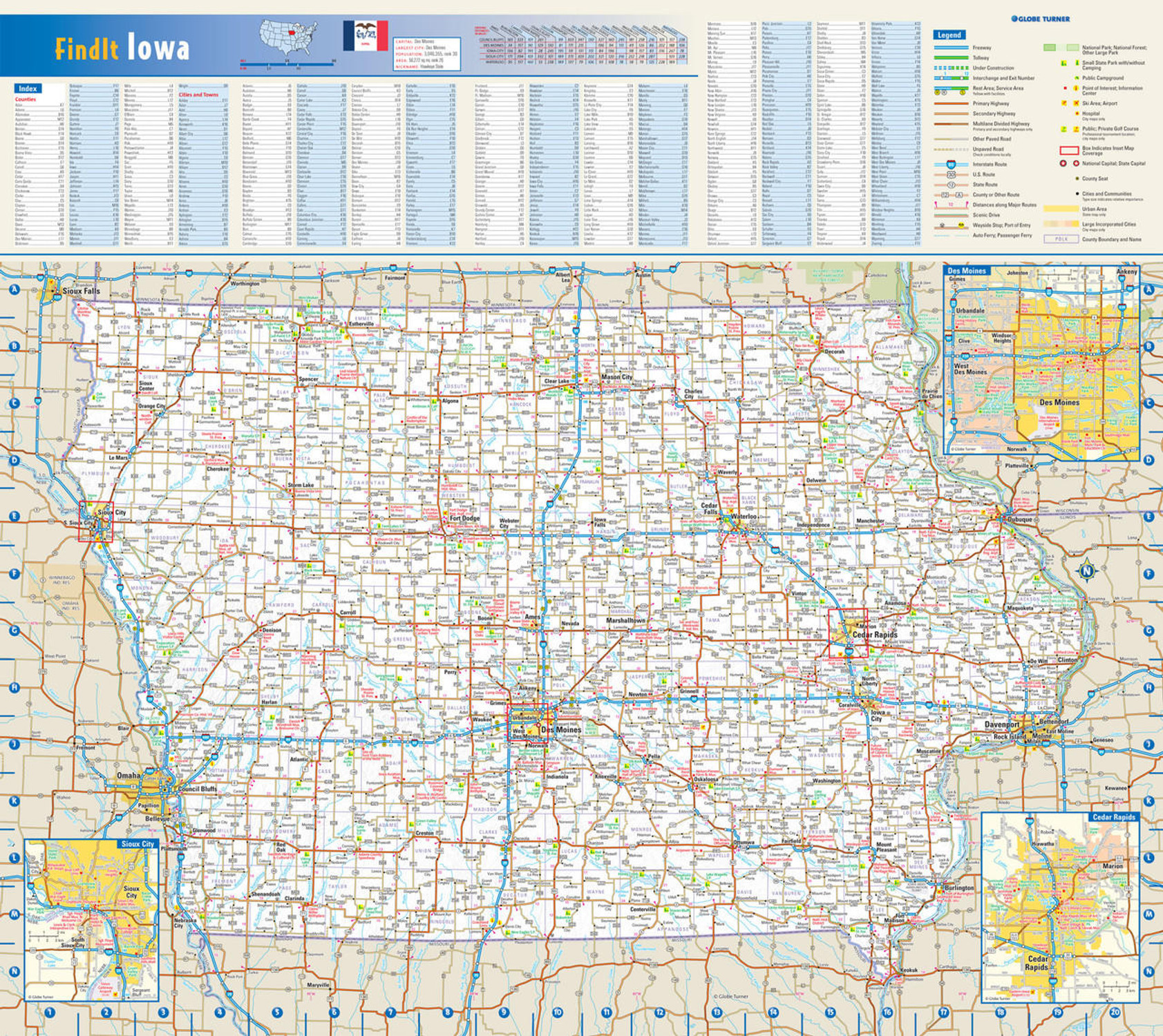 Iowa Reference Wall Map, image 1, World Maps Online