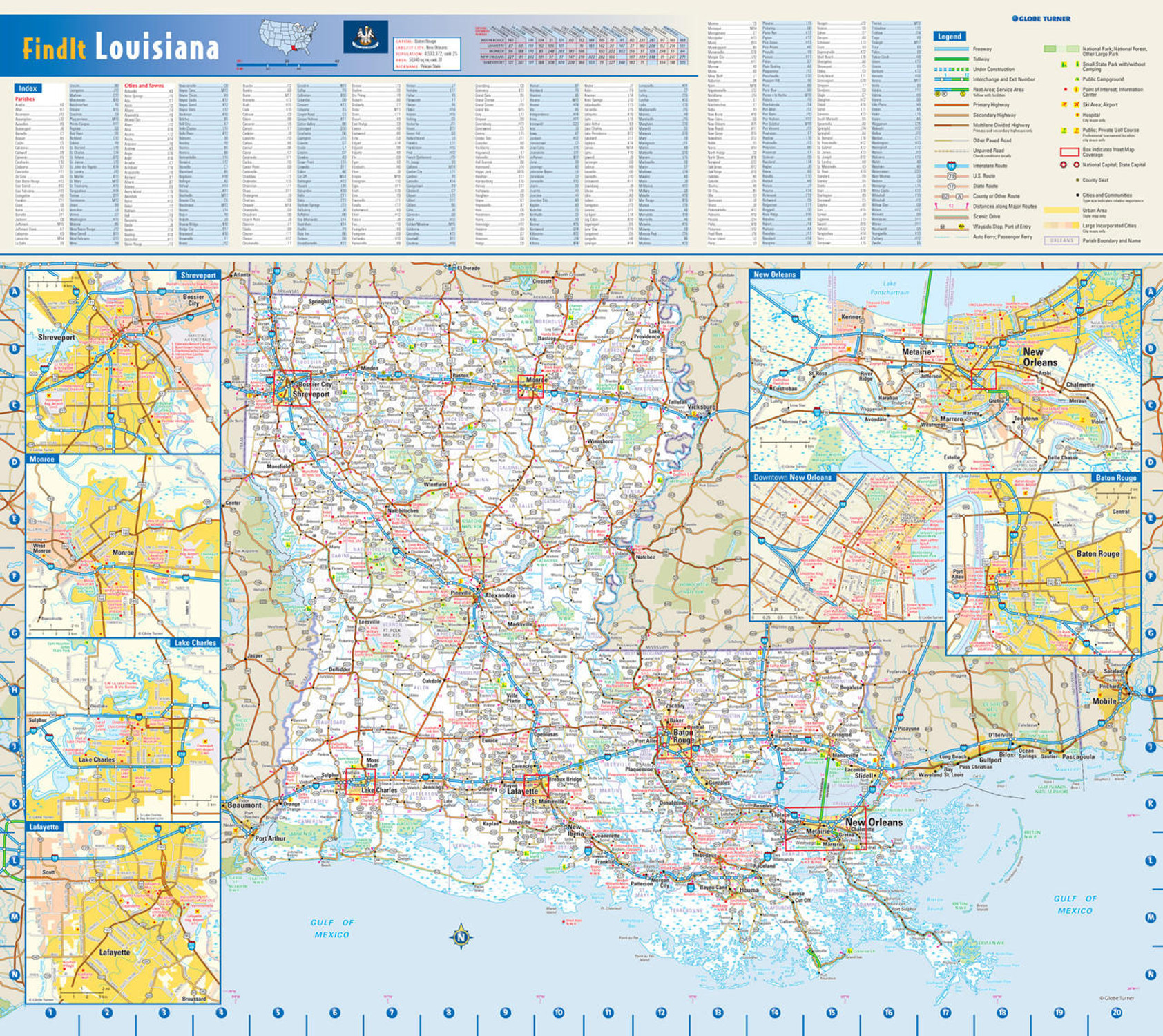 Louisiana Reference Wall Map, image 1, World Maps Online