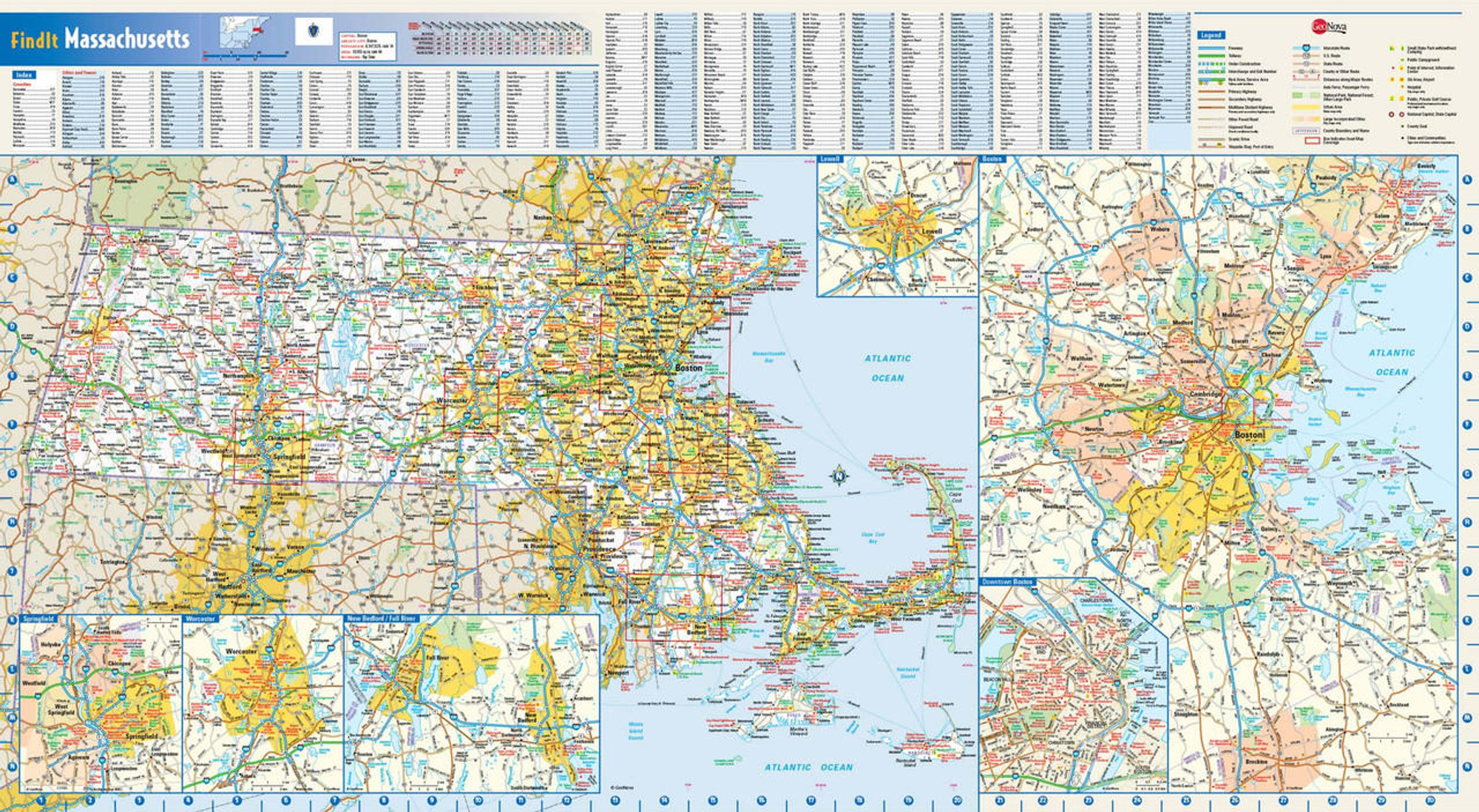 Massachusetts Reference Wall Map, image 1, World Maps Online