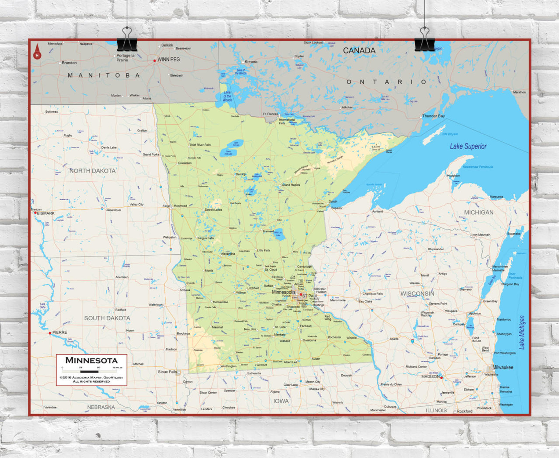 Minnesota Wall Map - Physical, image 1, World Maps Online