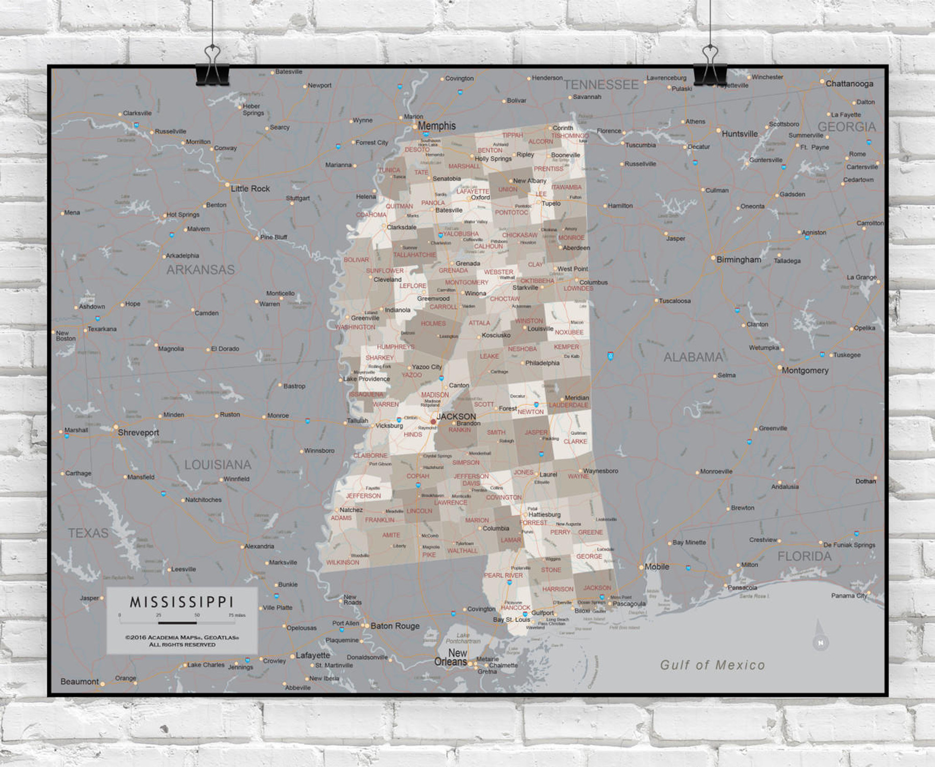 Mississippi Wall Map - Executive, image 1, World Maps Online