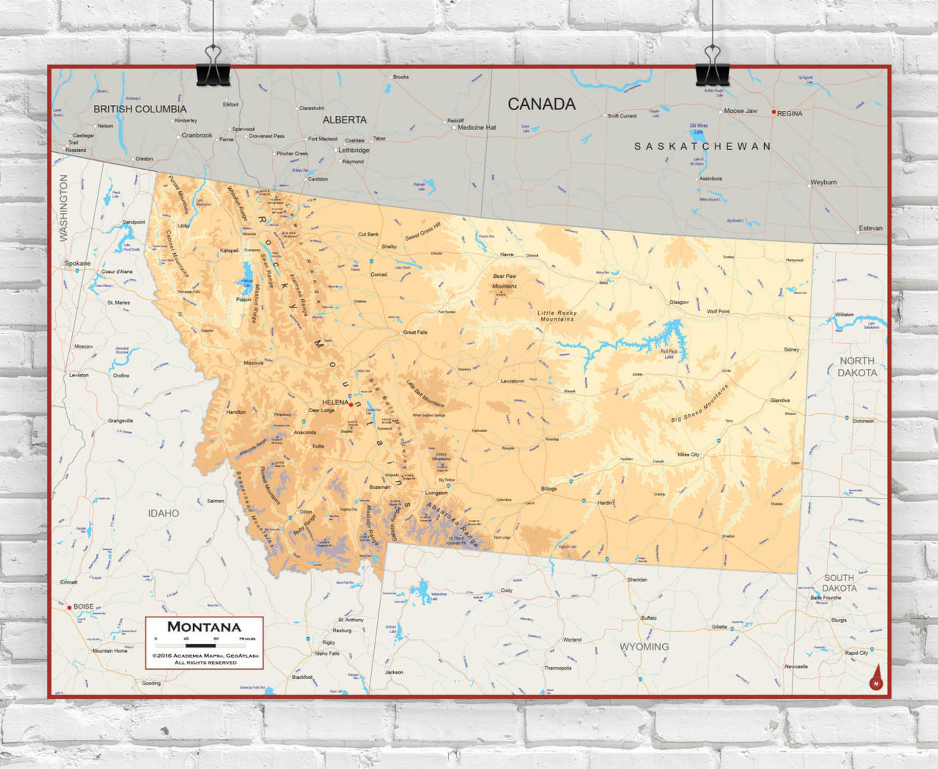 Montana Wall Map - Physical, image 1, World Maps Online