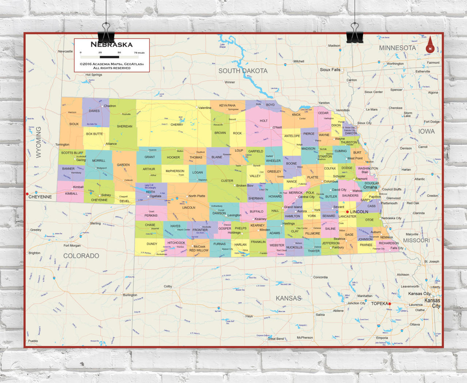 Nebraska Wall Map - Political, image 1, World Maps Online