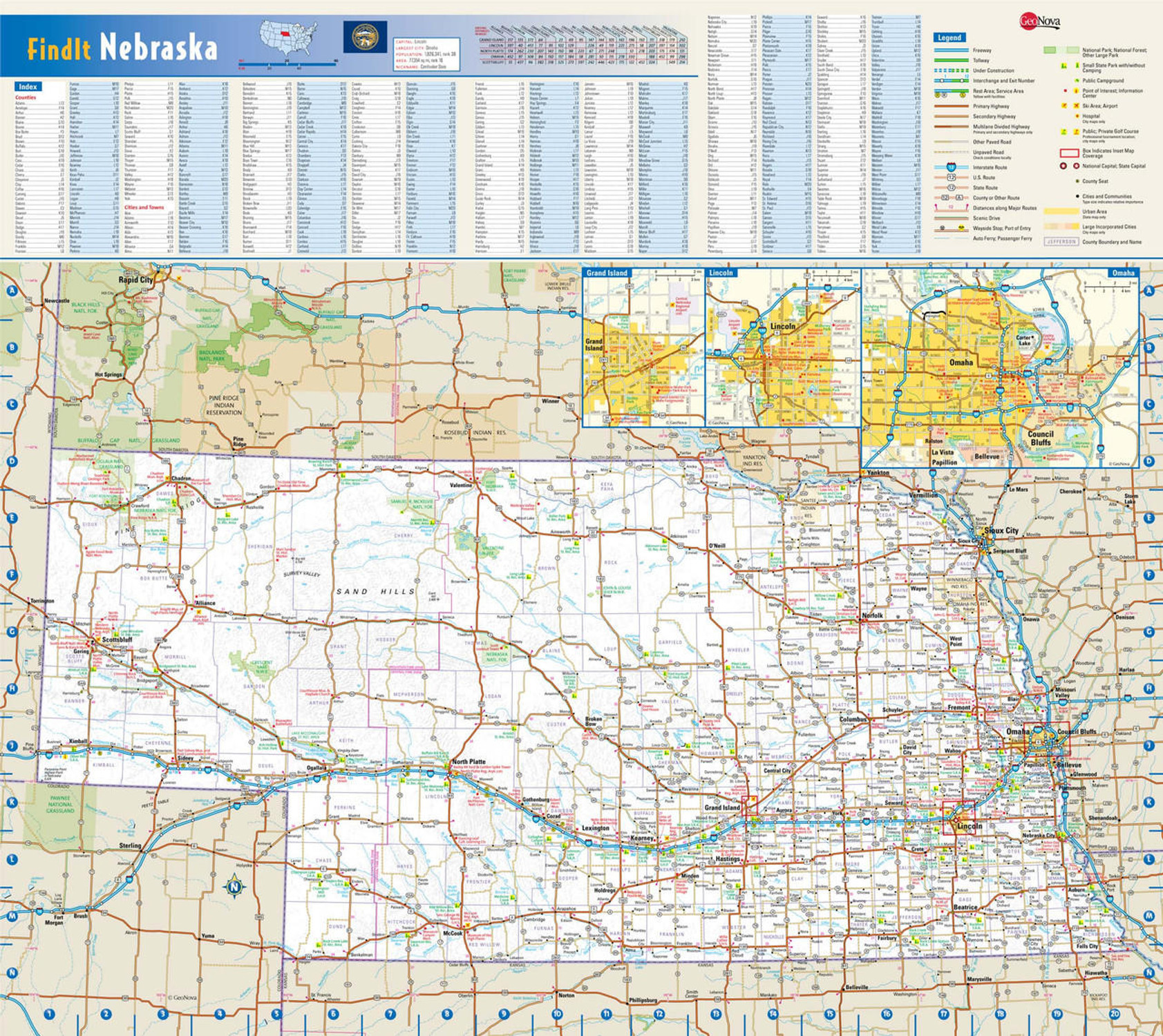 Nebraska Reference Wall Map, image 1, World Maps Online