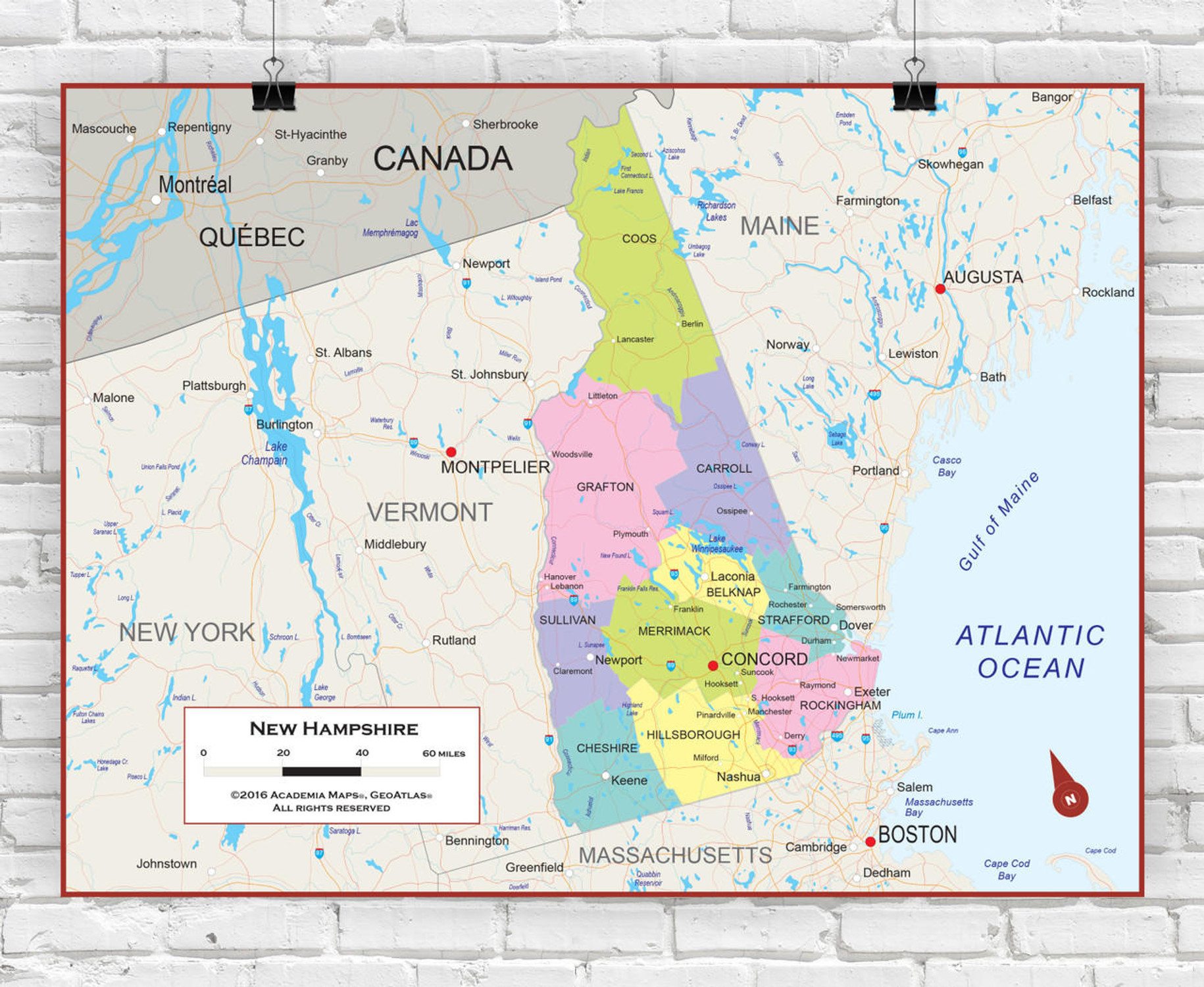 New Hampshire Wall Map - Political, image 1, World Maps Online