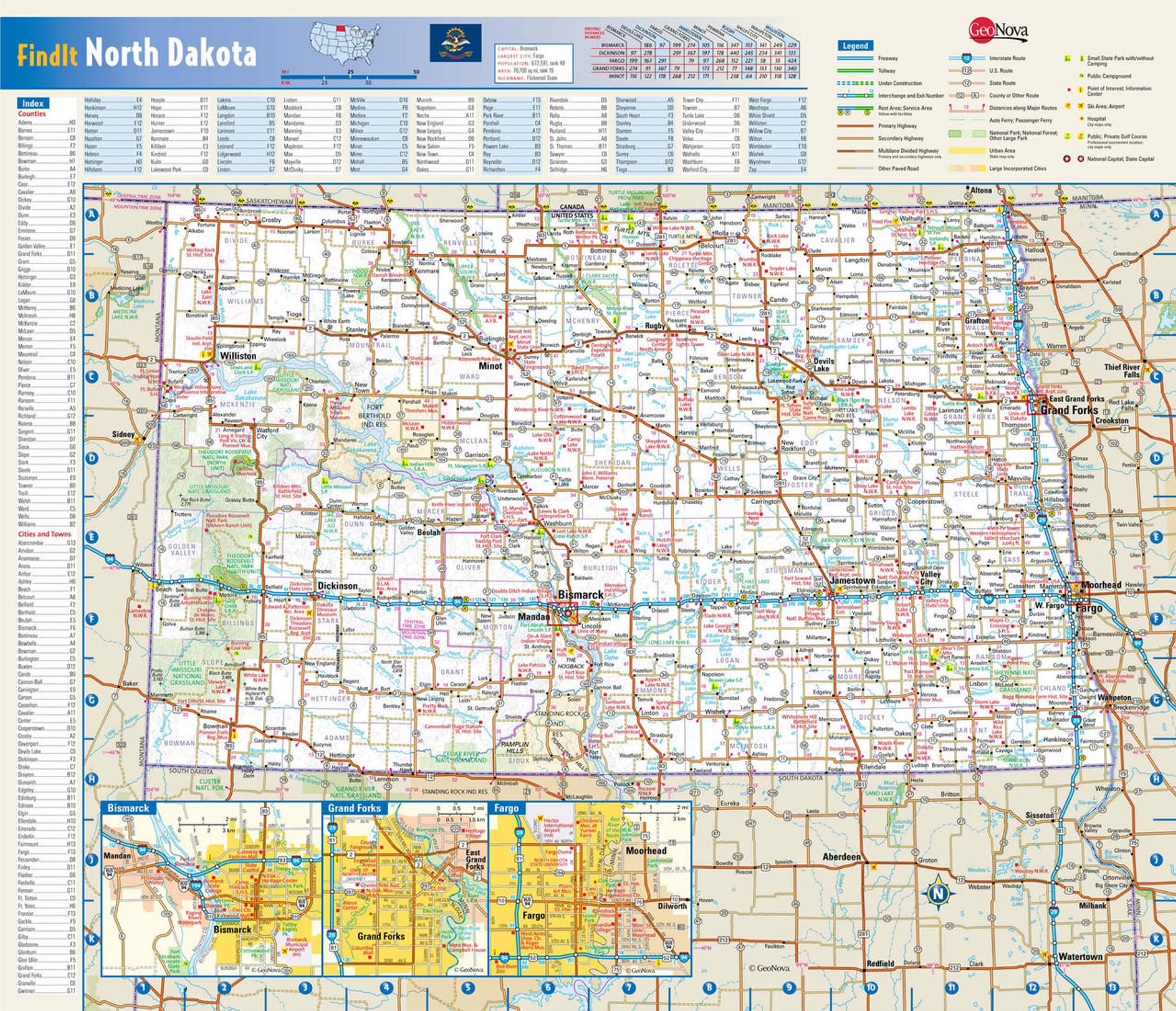 North Dakota Reference Wall Map, image 1, World Maps Online