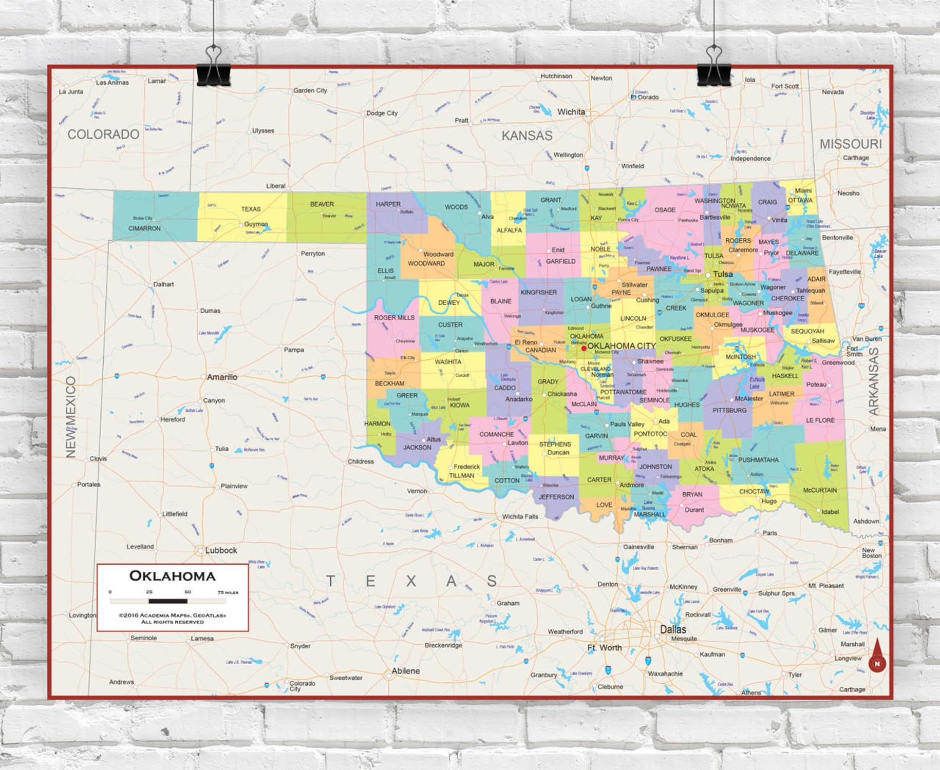 Oklahoma Wall Map - Political, image 1, World Maps Online