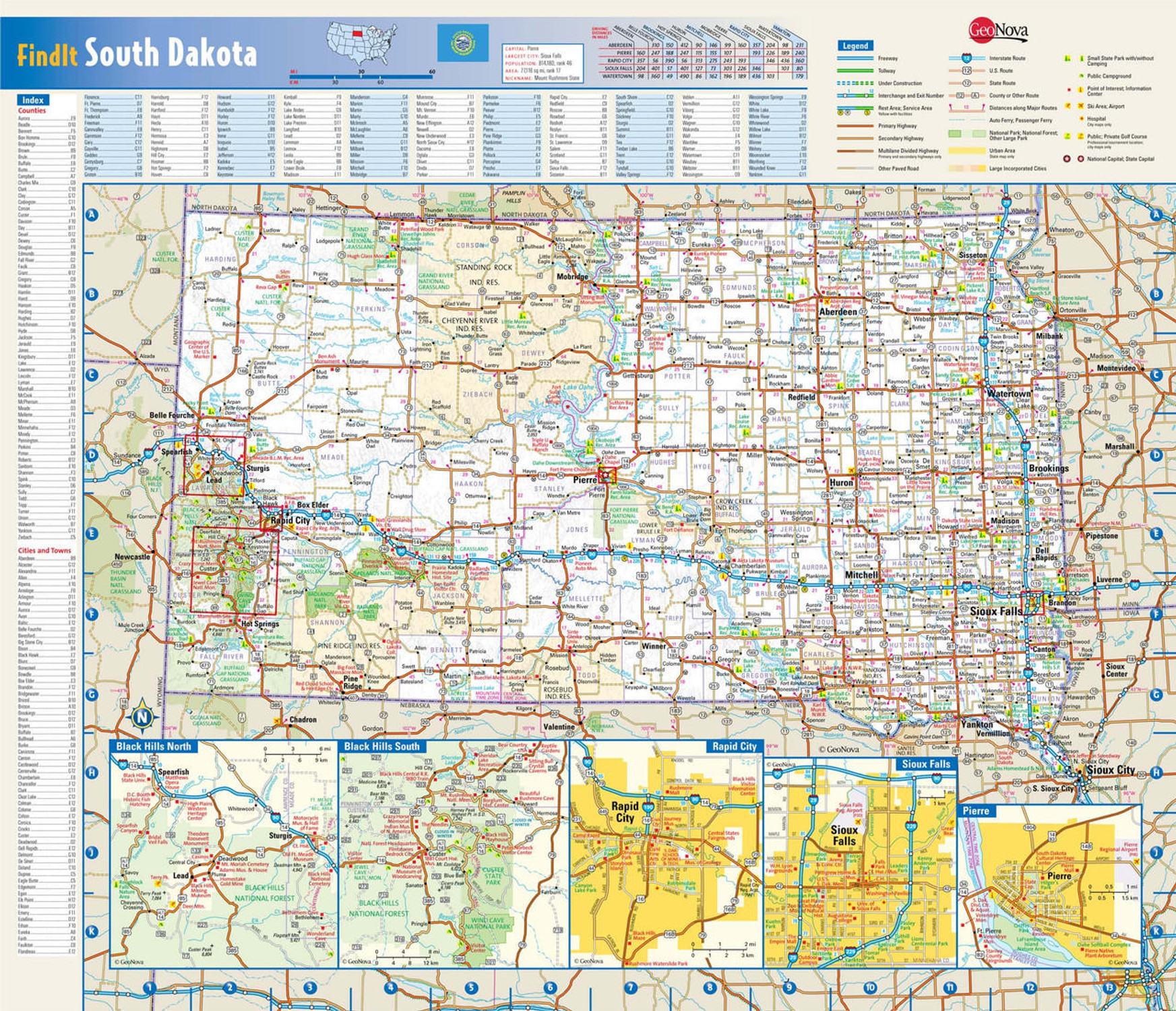 South Dakota Reference Wall Map, image 1, World Maps Online