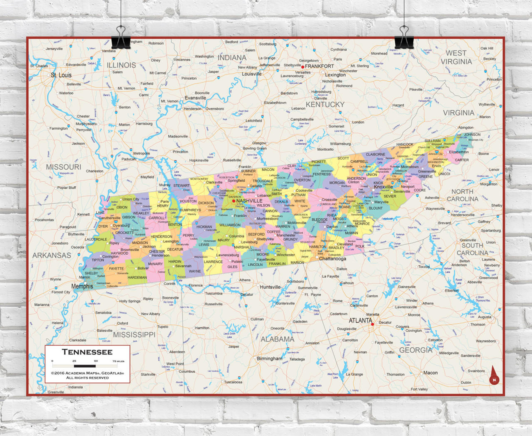 Tennessee Wall Map - Political, image 1, World Maps Online