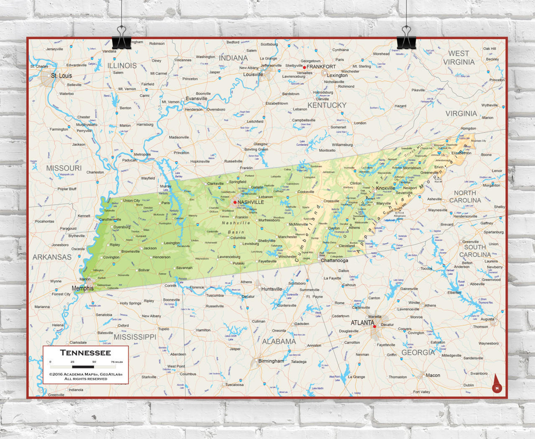 Tennessee Wall Map - Physical, image 1, World Maps Online