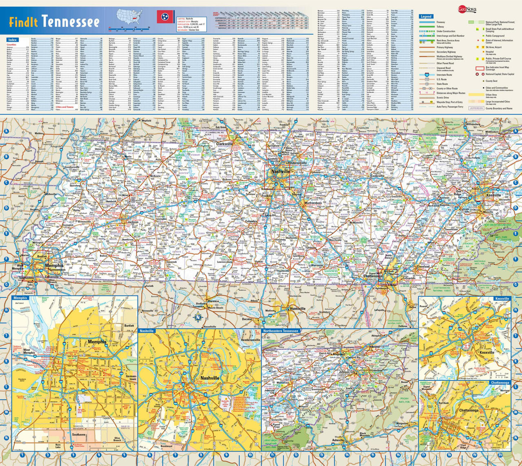Tennessee Reference Wall Map, image 1, World Maps Online