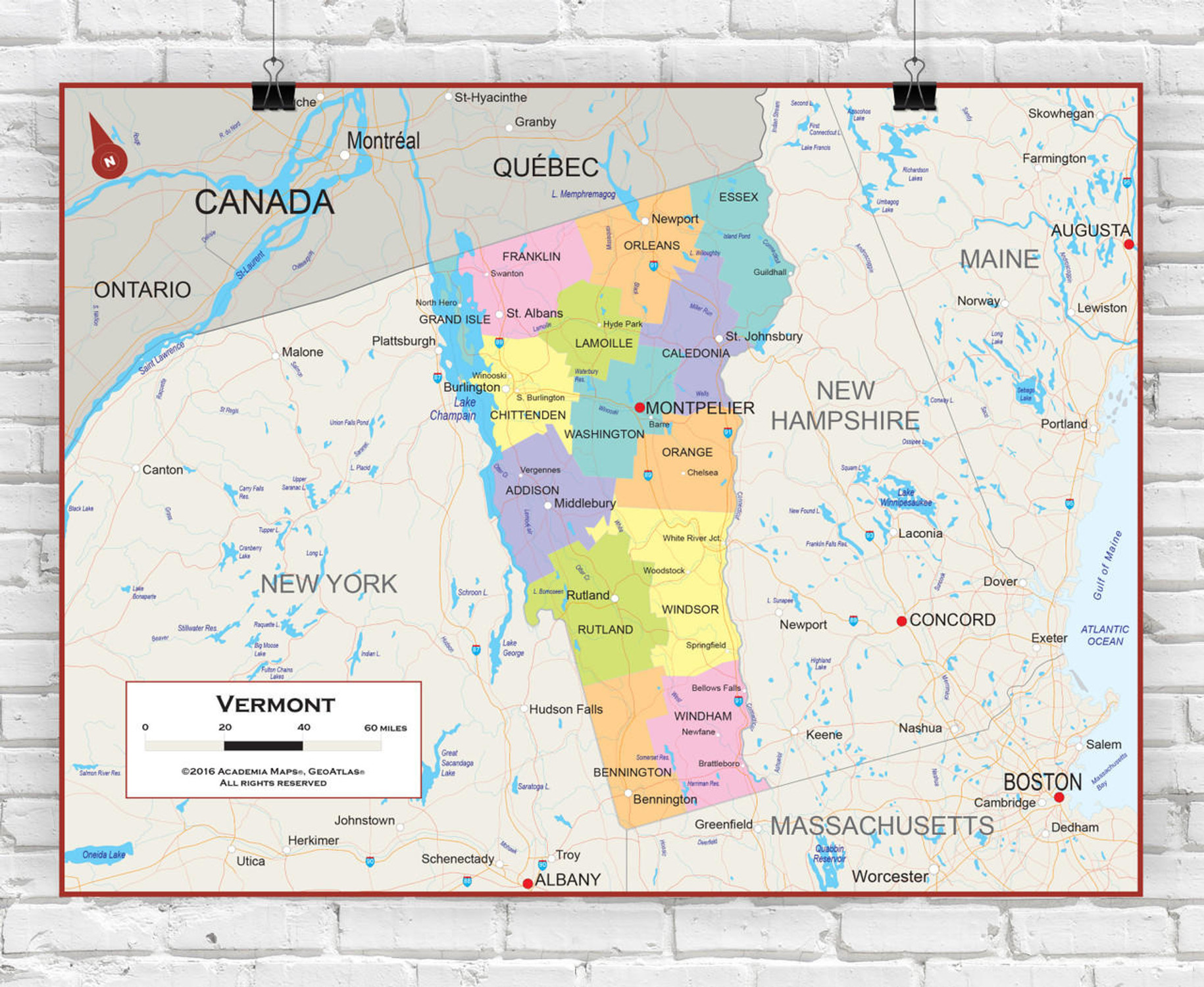 Vermont Wall Map - Political, image 1, World Maps Online