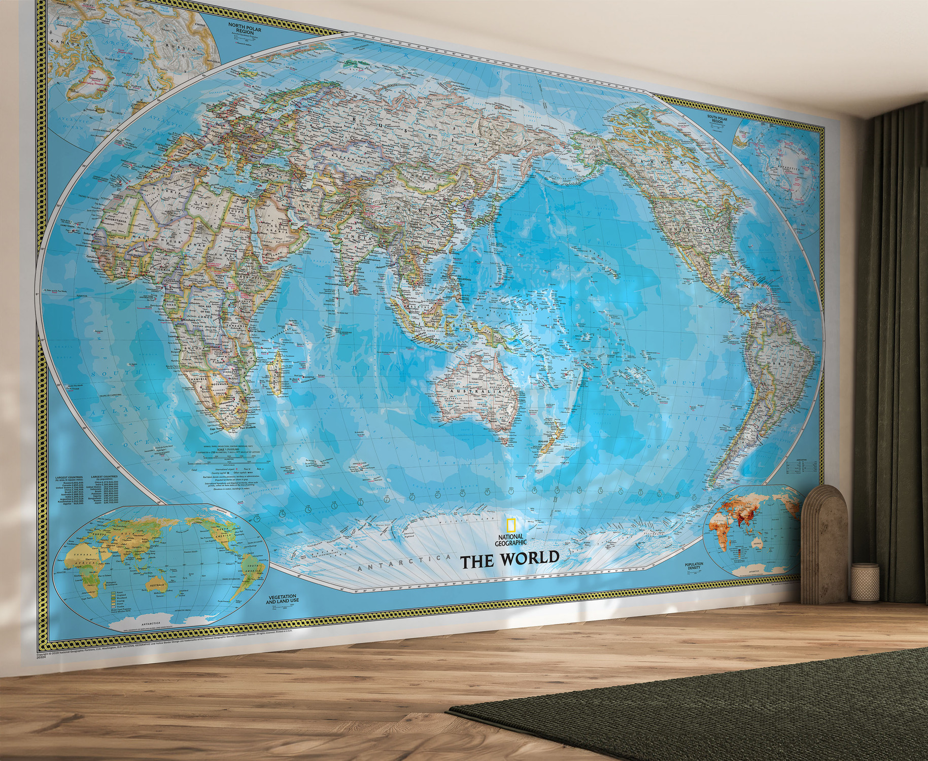National Geographic World Map Mural - Classic Pacific Centered in Room