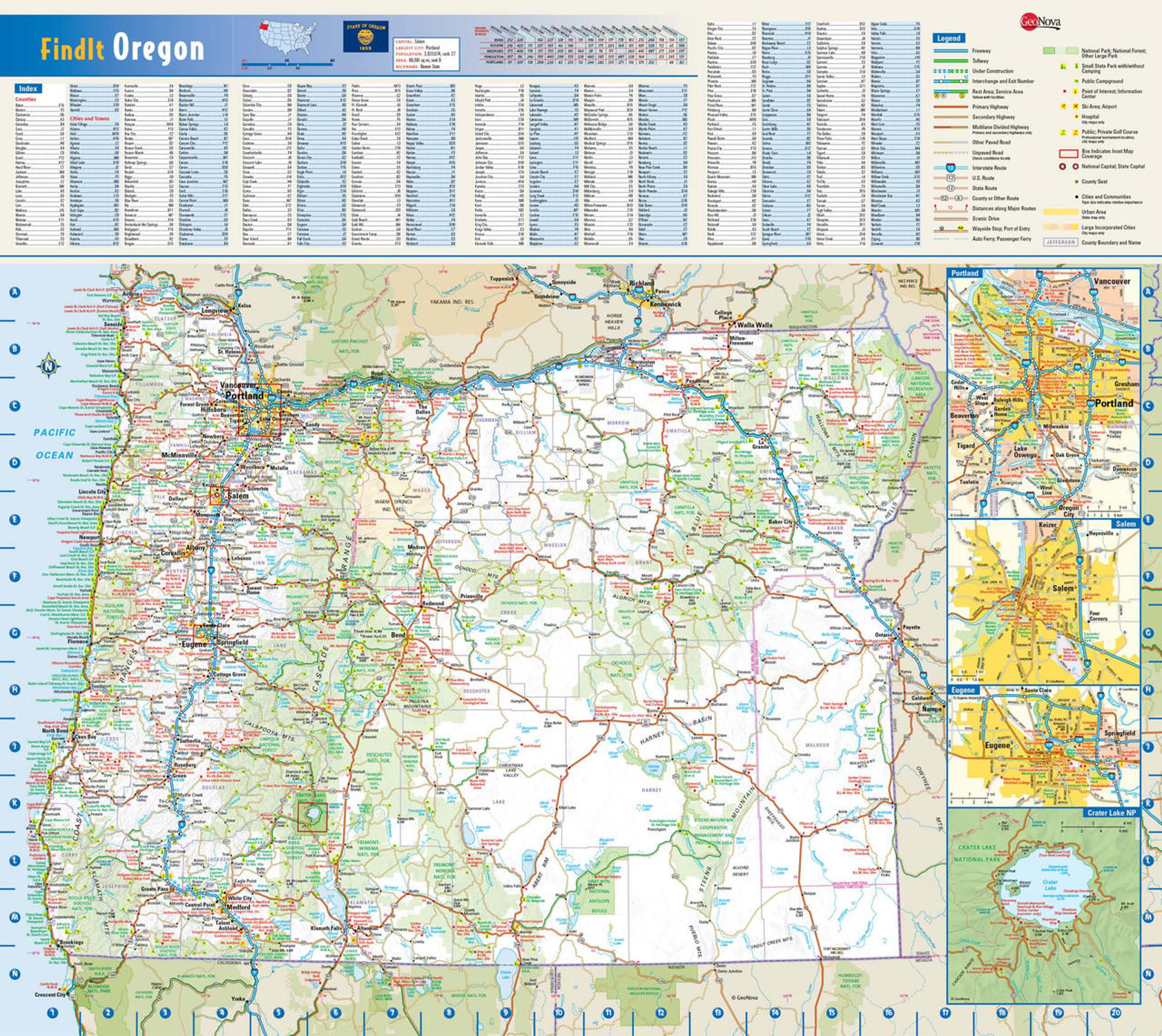 Oregon Reference Wall Map, image 1, World Maps Online