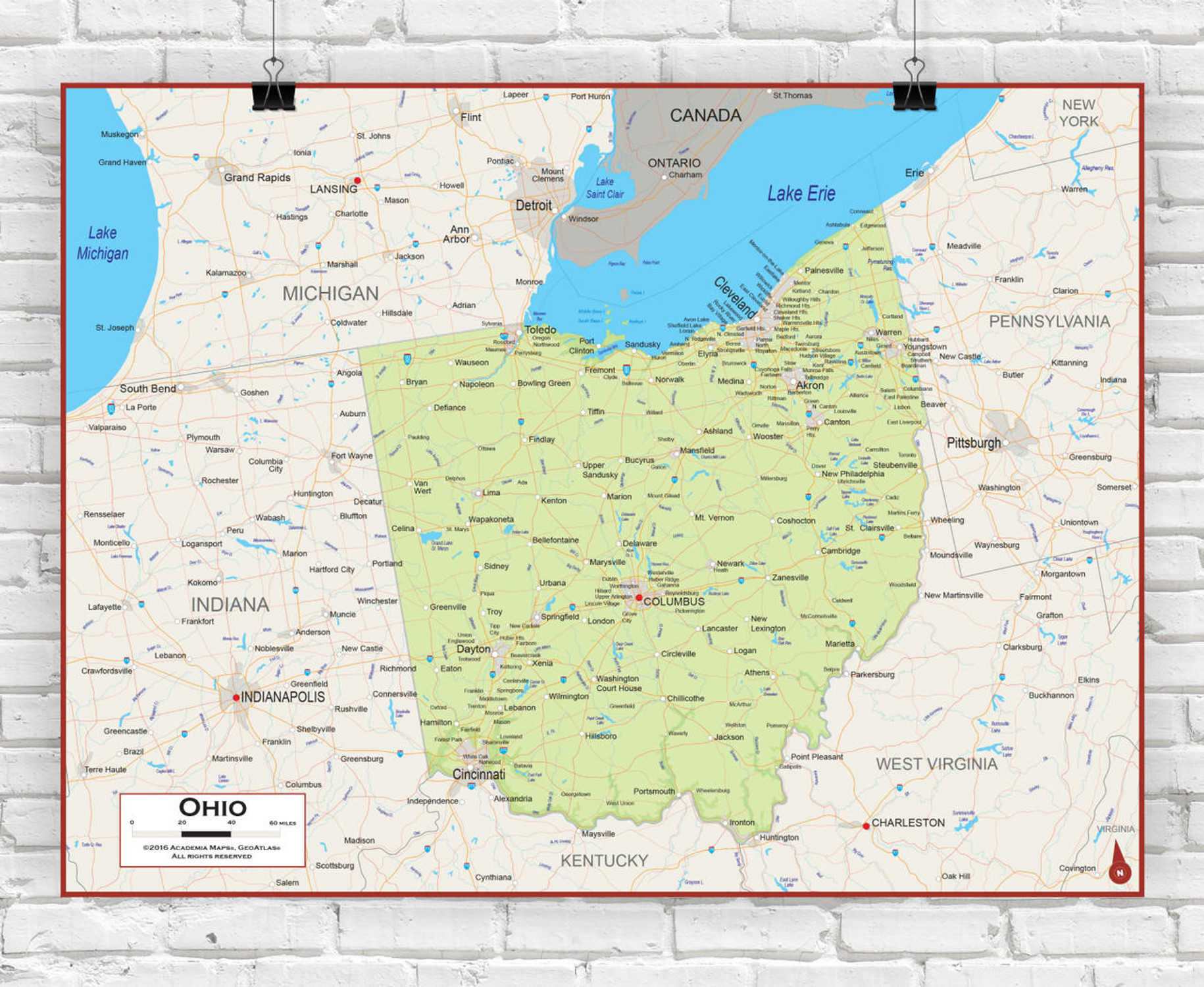 Ohio Wall Map - Physical, image 1, World Maps Online