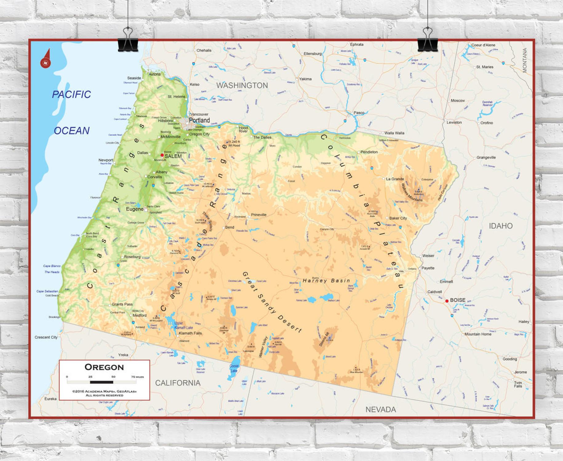 Oregon Wall Map - Physical, image 1, World Maps Online