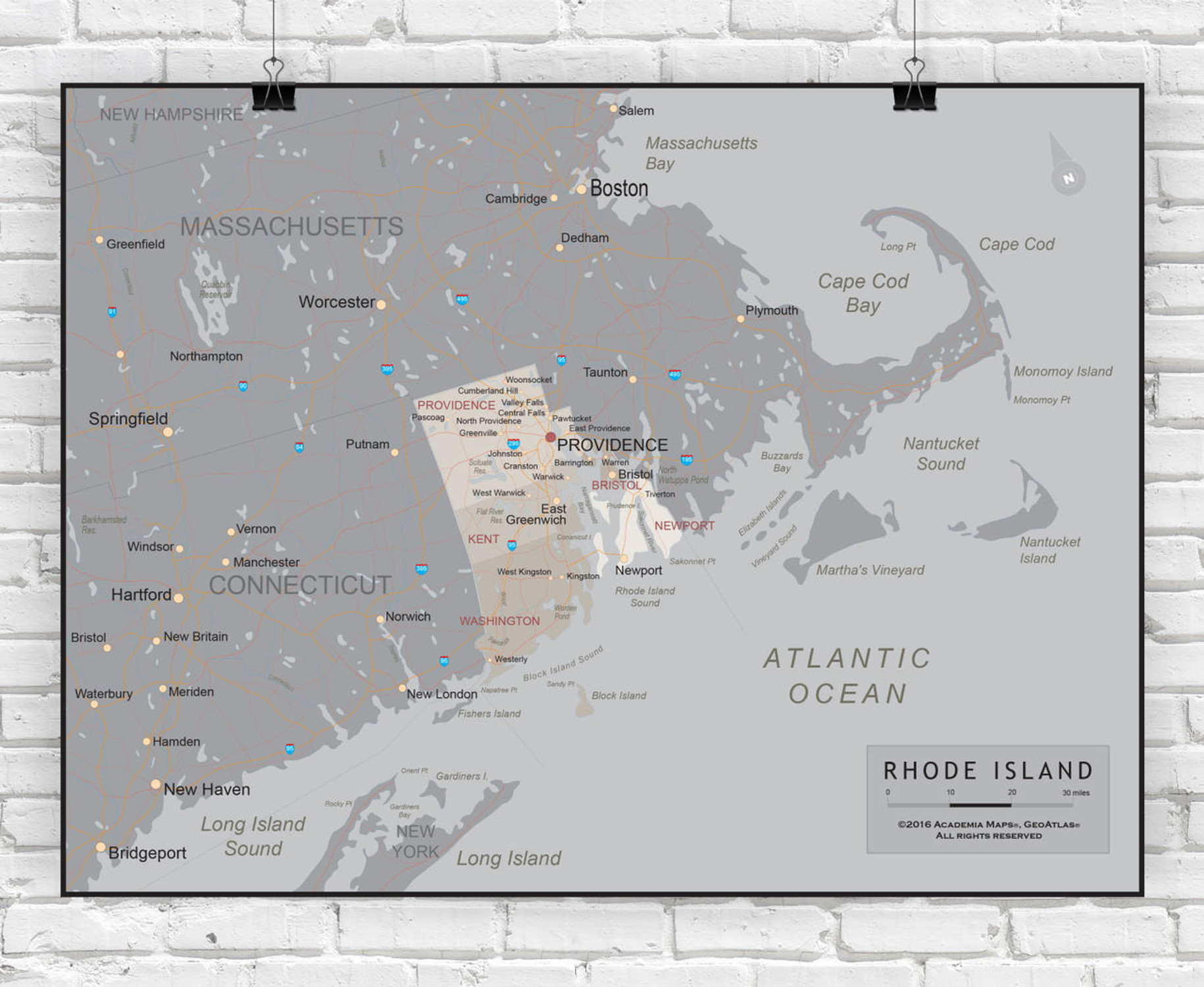 Rhode Island Wall Map - Executive, image 1, World Maps Online