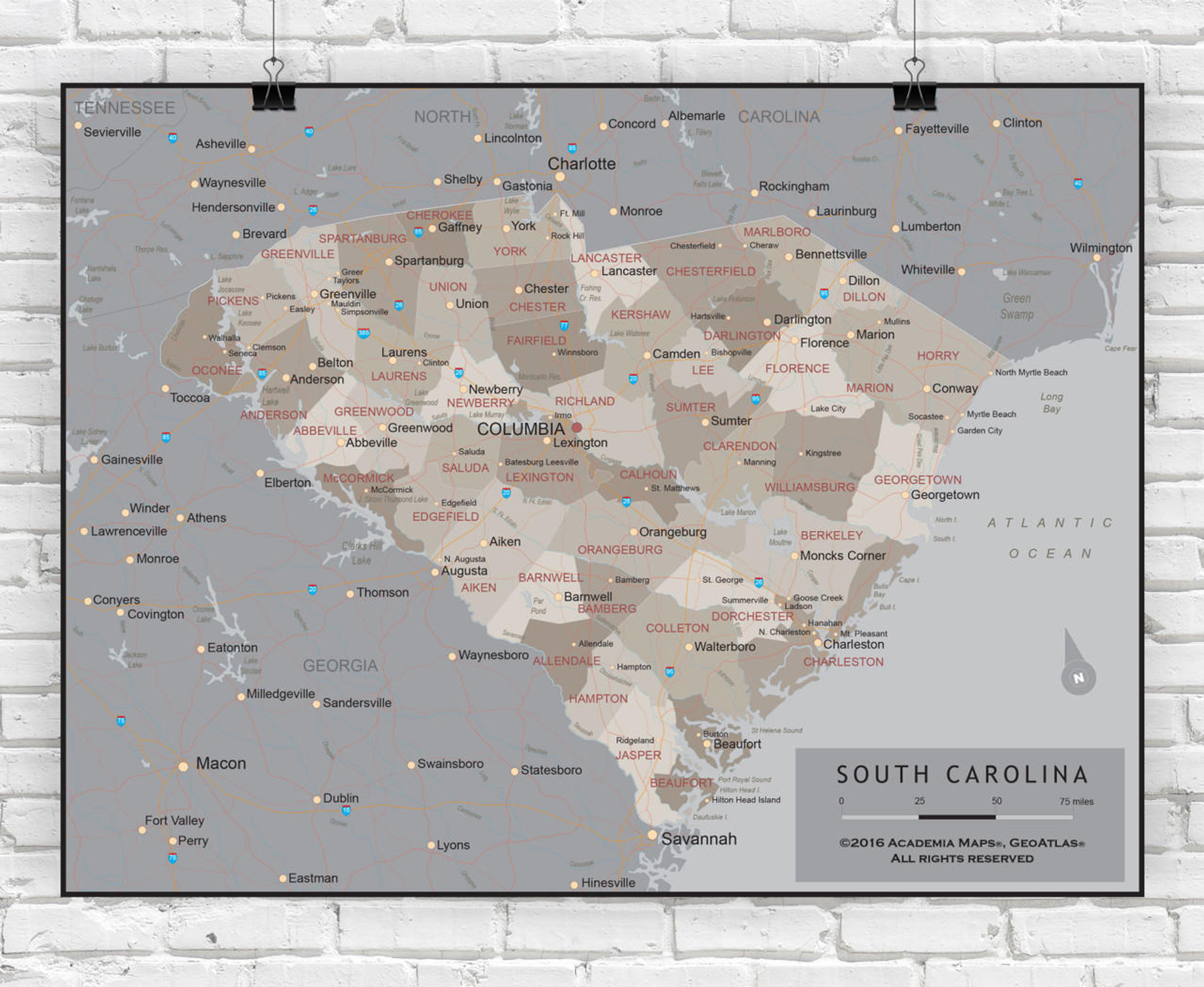 South Carolina Wall Map - Executive, image 1, World Maps Online