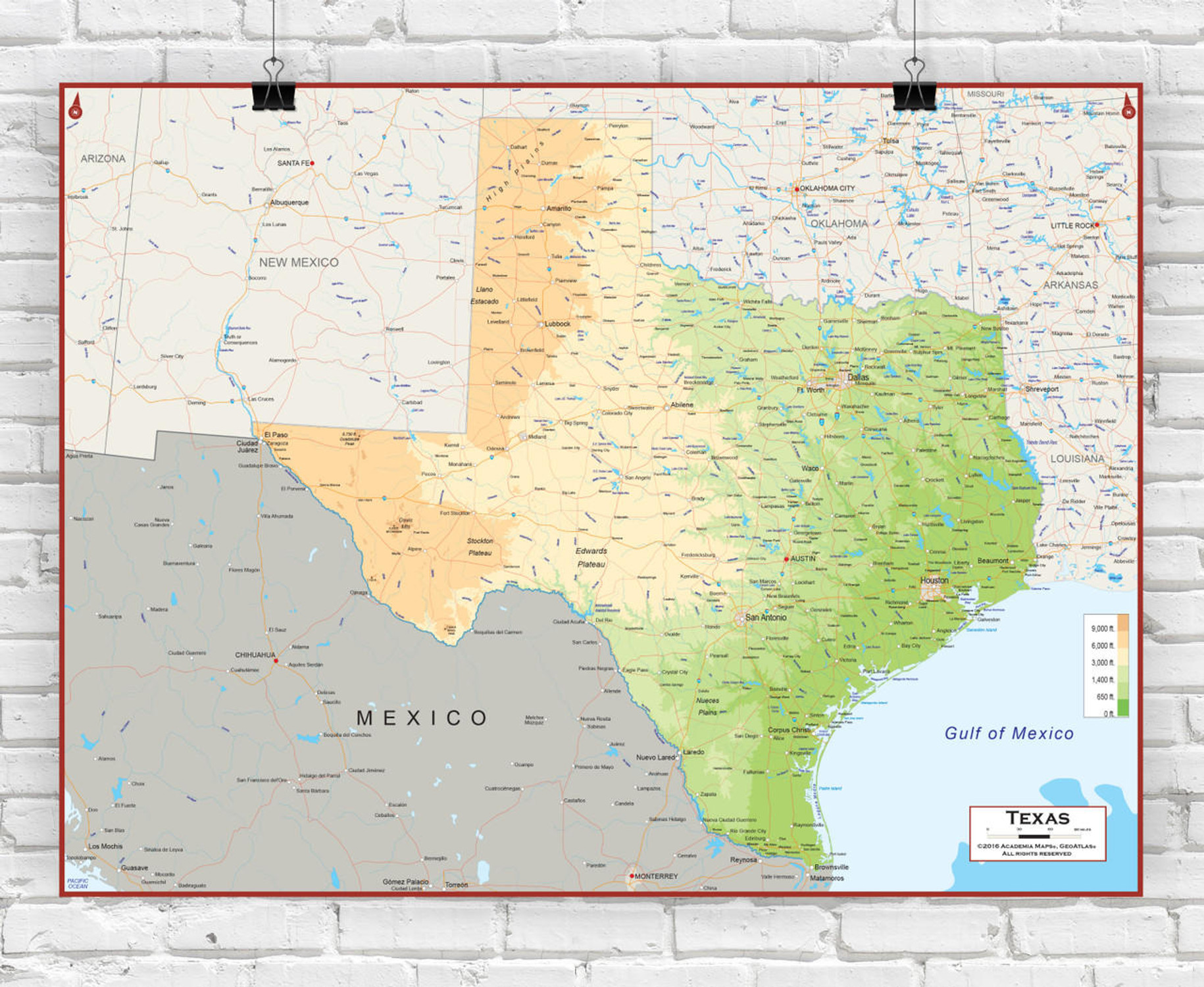 Texas Wall Map - Physical, image 1, World Maps Online