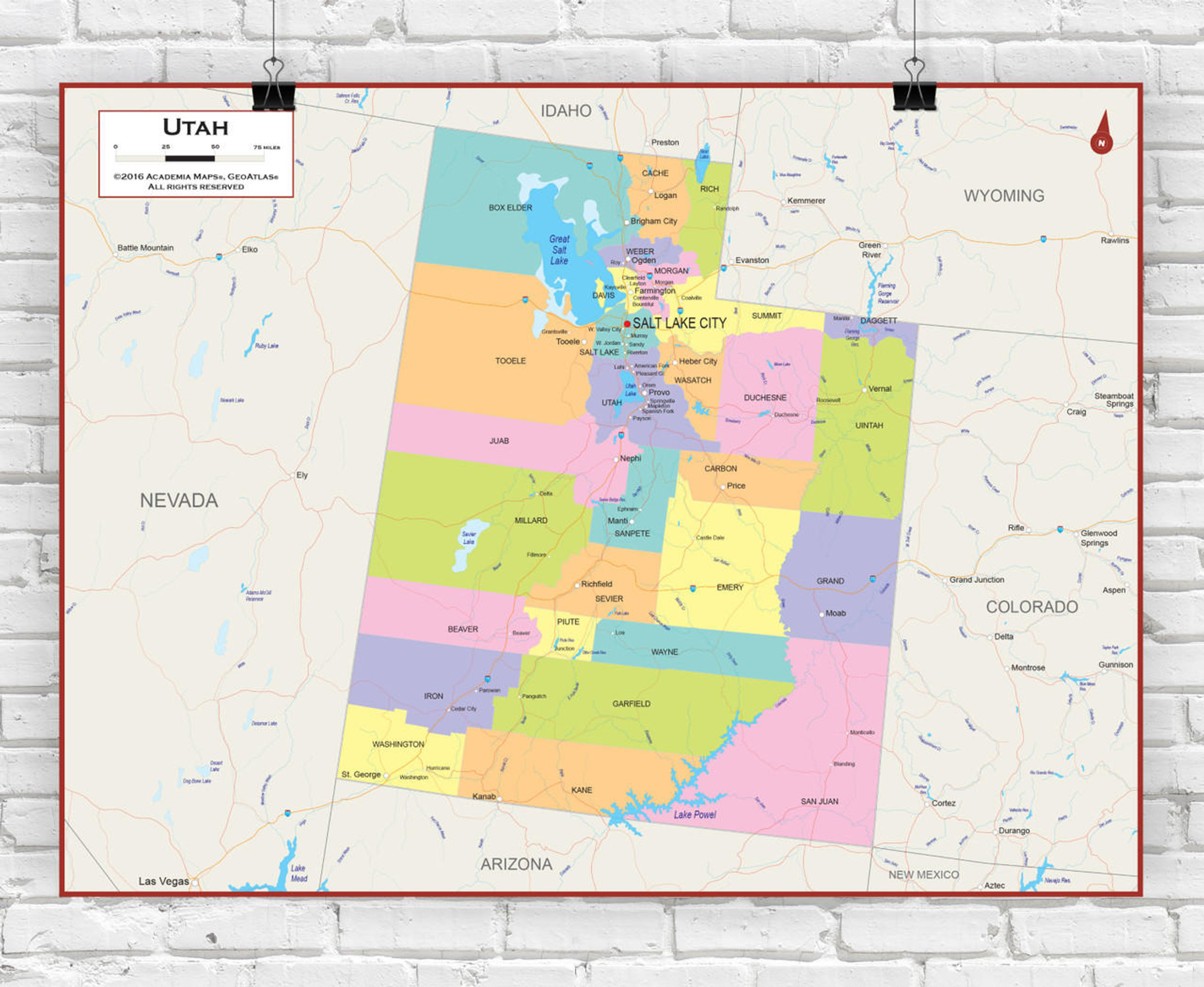 Utah Wall Map - Political, image 1, World Maps Online