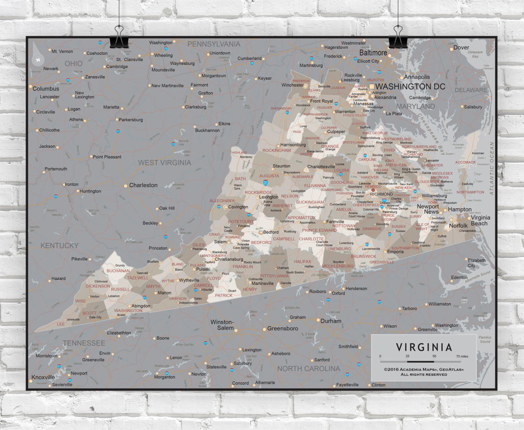 Virginia Wall Map - Executive, image 1, World Maps Online