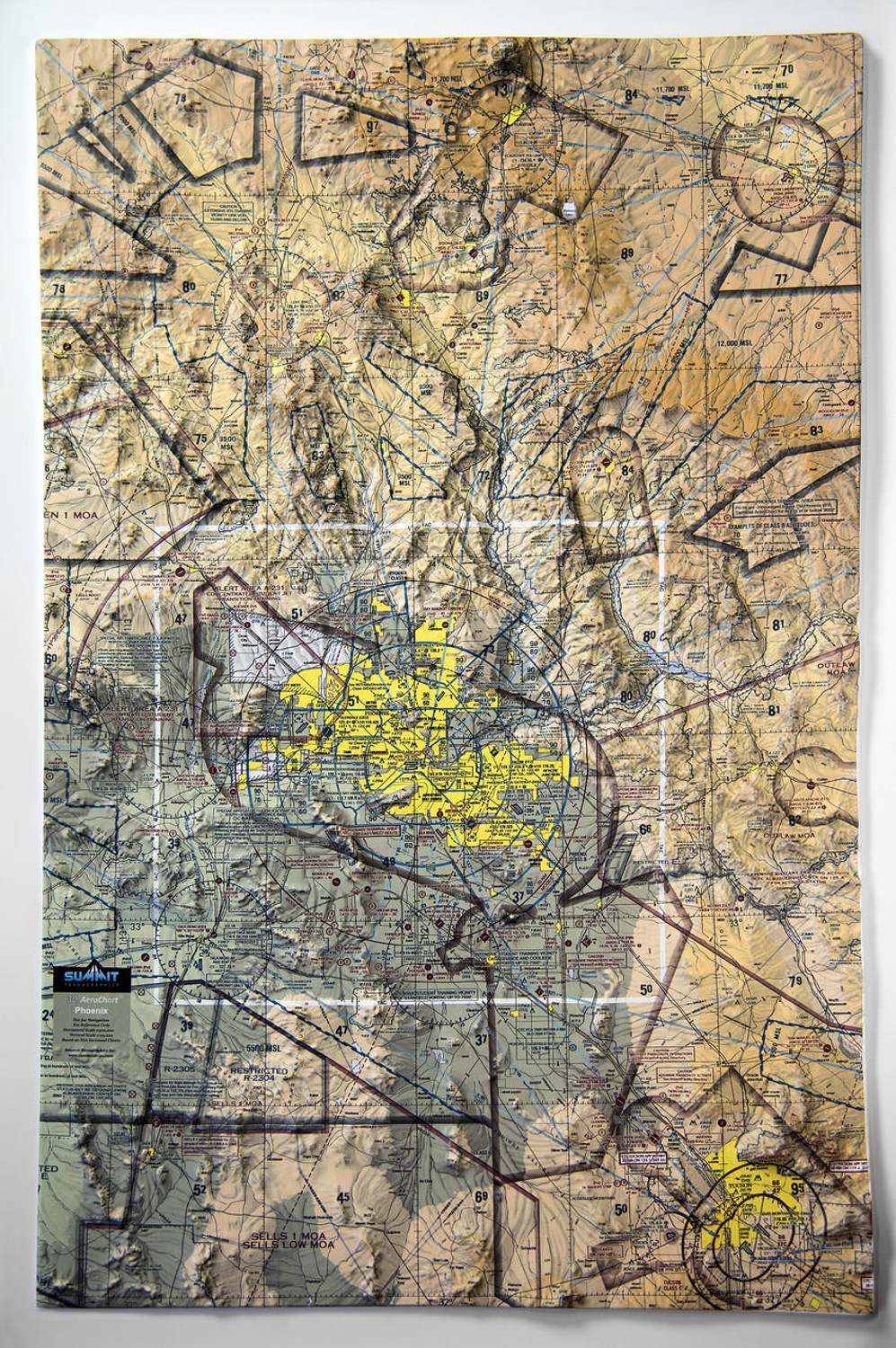 Phoenix, AZ Aeronautical Raised Relief Map, image 1, World Maps Online