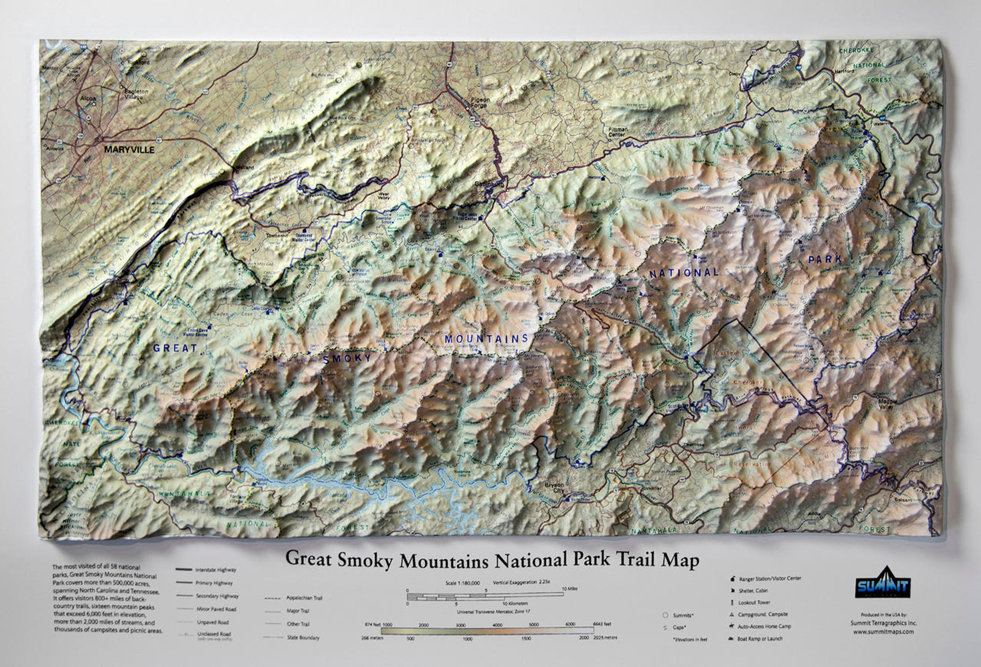 Great Smoky Mountains Raised Relief Map, image 1, World Maps Online